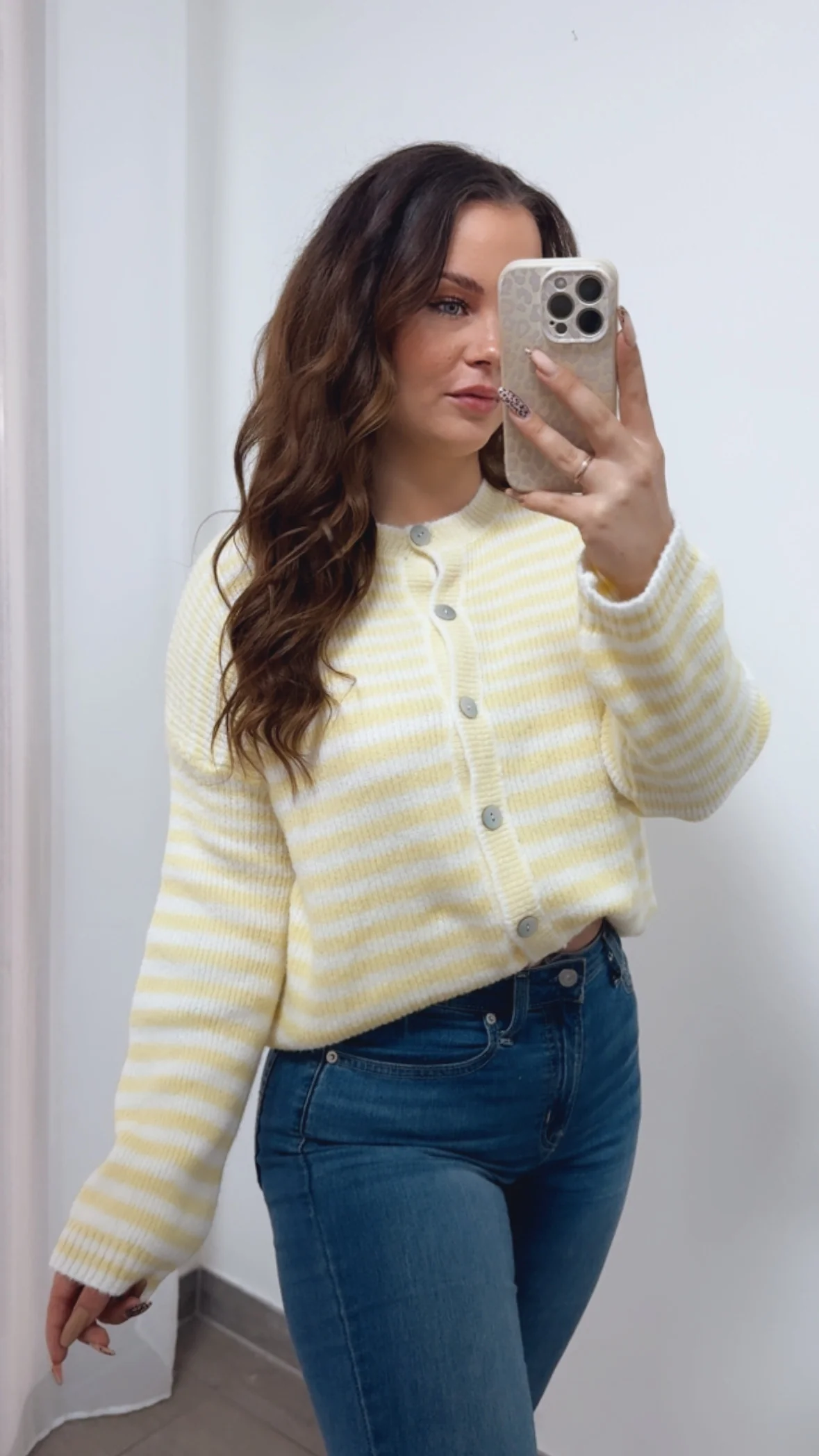 DÜNNE STREIFEN Cardigan mit Perlmutt - Knöpfen / weiss - soft gelb Art. 14366