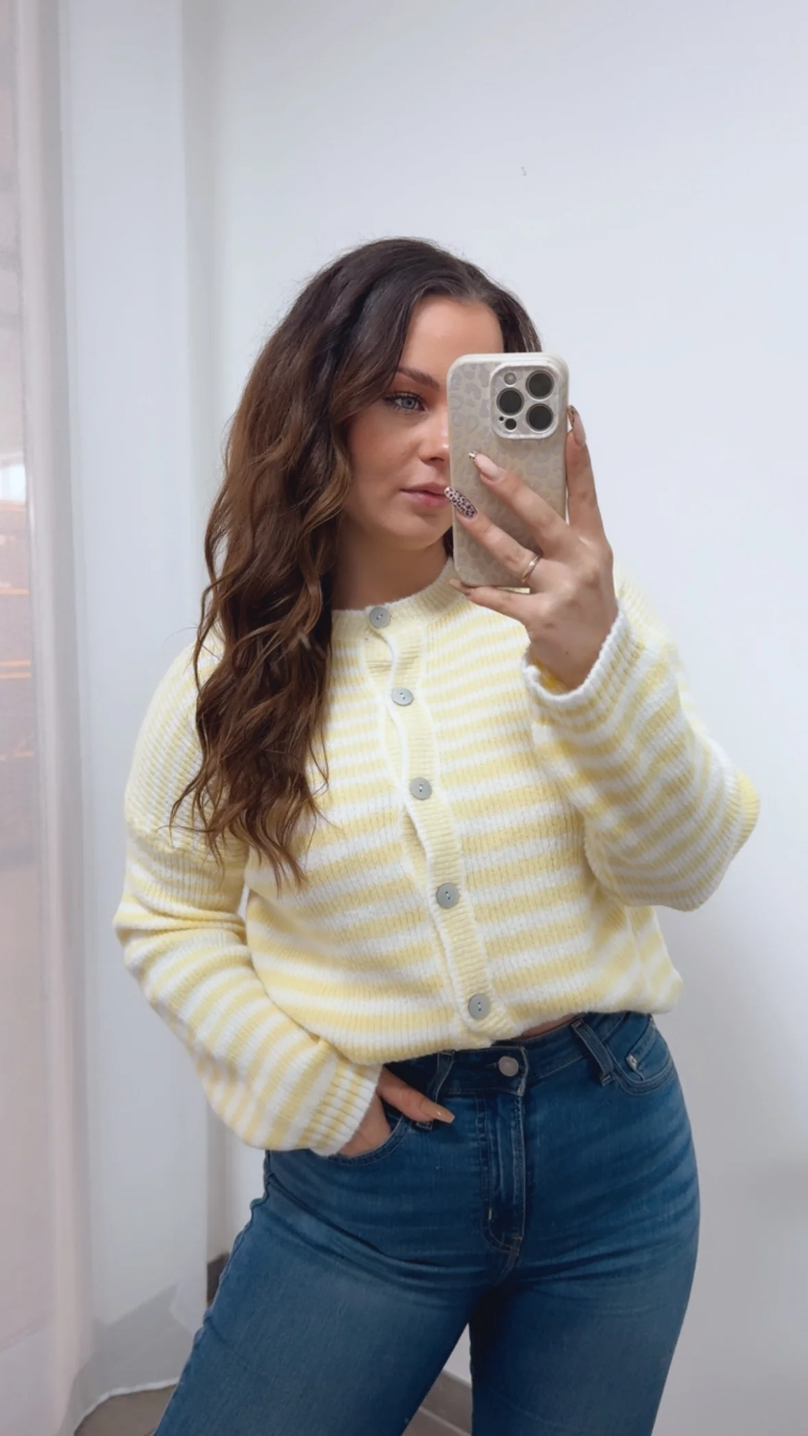 DÜNNE STREIFEN Cardigan mit Perlmutt - Knöpfen / weiss - soft gelb Art. 14366 - Image 3
