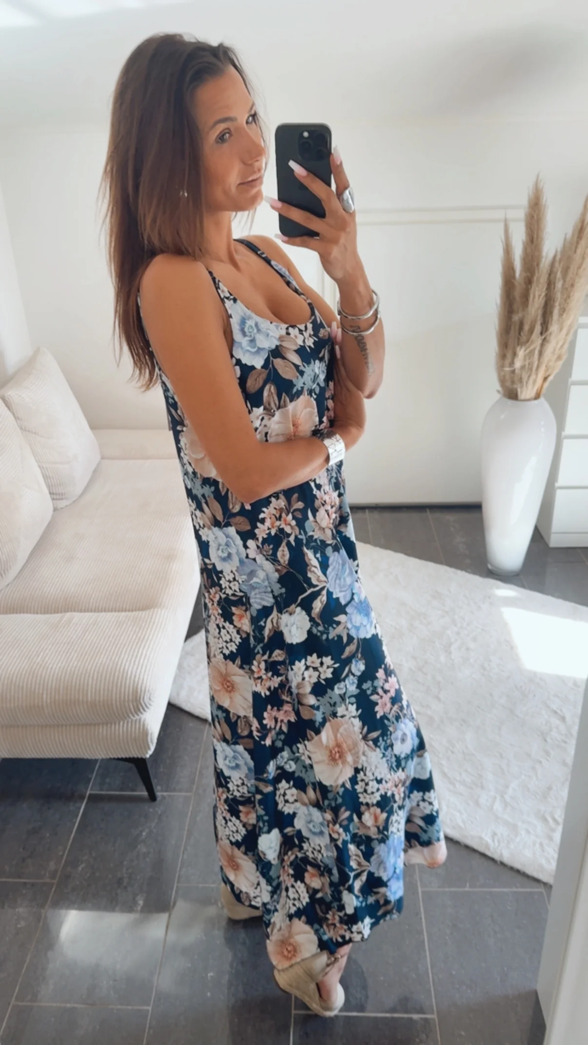 FLORALES Maxi Kleid mit verstellbaren Trägern / blau - hell blau- creme - rosa Art.14784 - Image 3