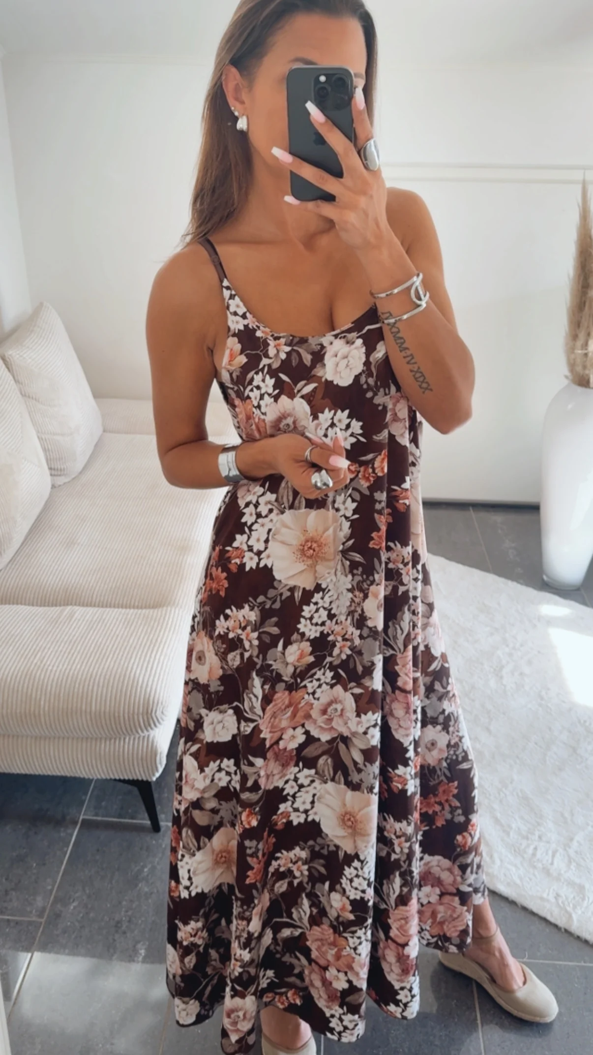 FLORALES Maxi Kleid mit verstellbaren Trägern / braun - weiß - salbei - beere Art.14783 - Image 3