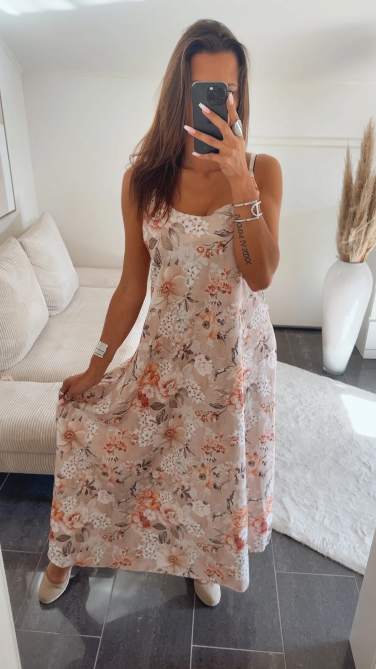 FLORALES Maxi Kleid mit verstellbaren Trägern / creme - weiß - grün- orange Art.14782 - Image 2
