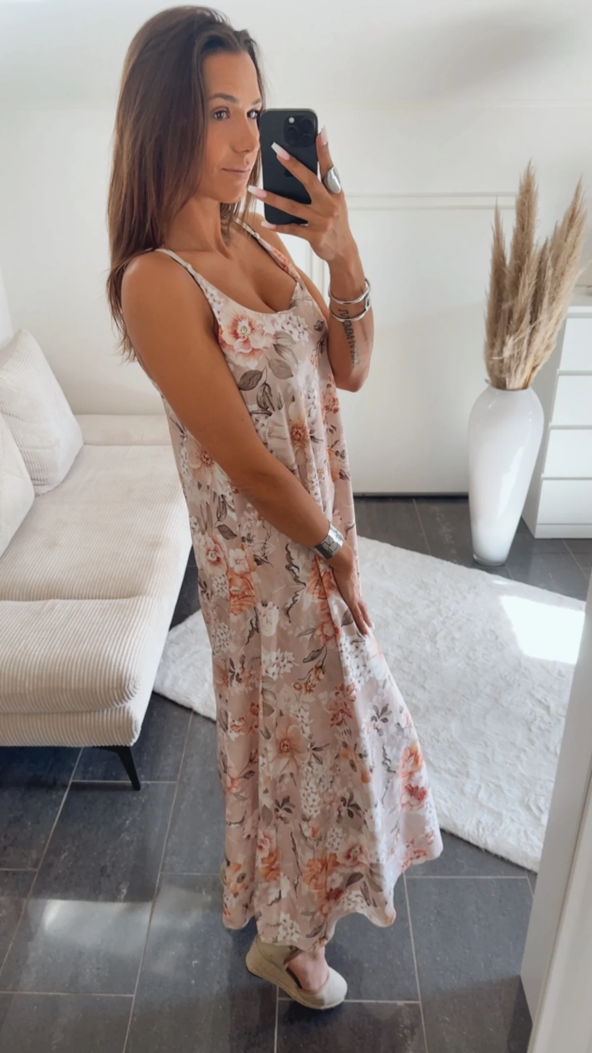 FLORALES Maxi Kleid mit verstellbaren Trägern / creme - weiß - grün- orange Art.14782 - Image 3