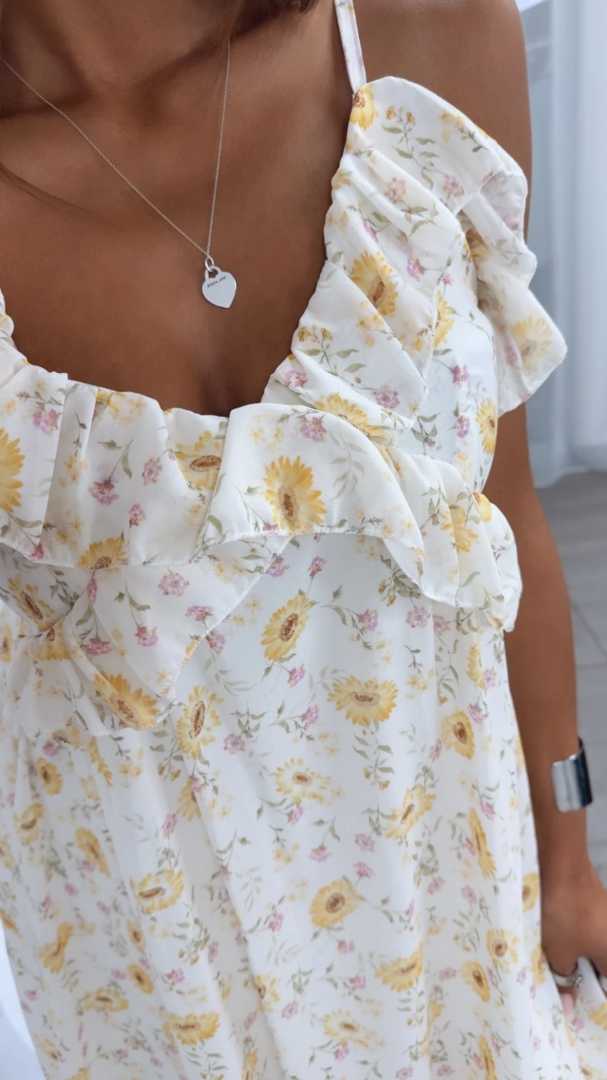 Florales Träger Kleid mit Volant Ausschnitt / creme- gelb Töne Art. 14908 - Image 3