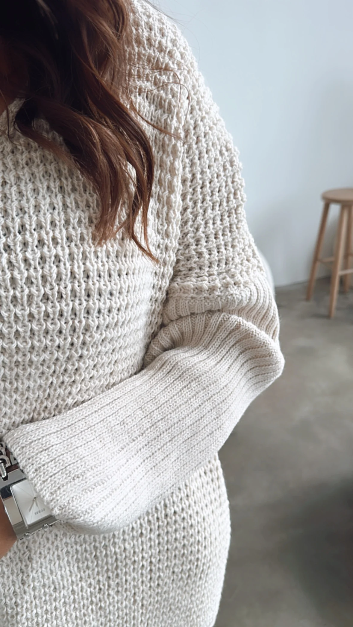 grober Strick Pullover, engere Ärmel, V-Ausschnitt / beige Art. 7439 - Image 4