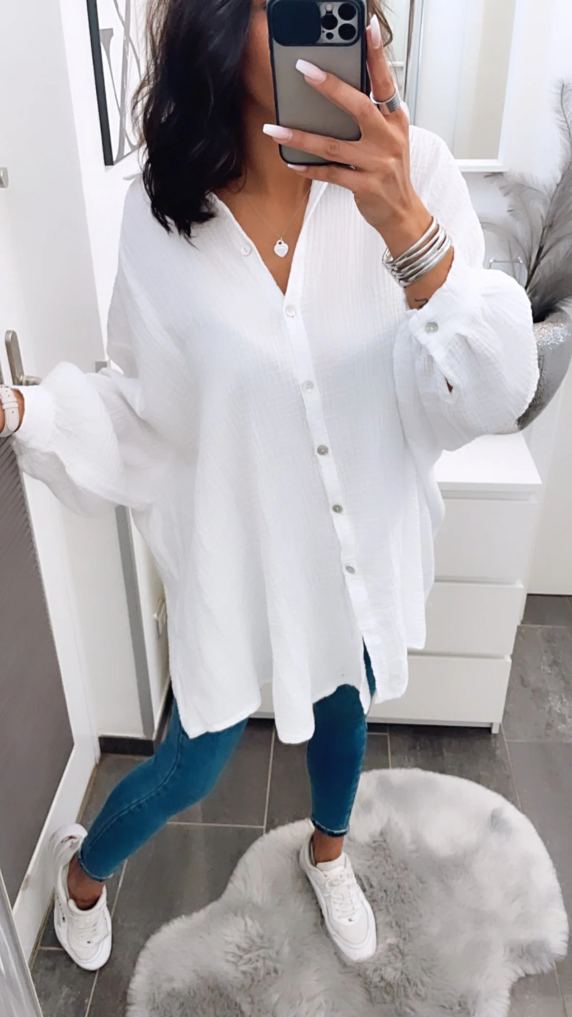 LANGE Oversize Musselin Bluse / weiss Art. 0751 - Image 4
