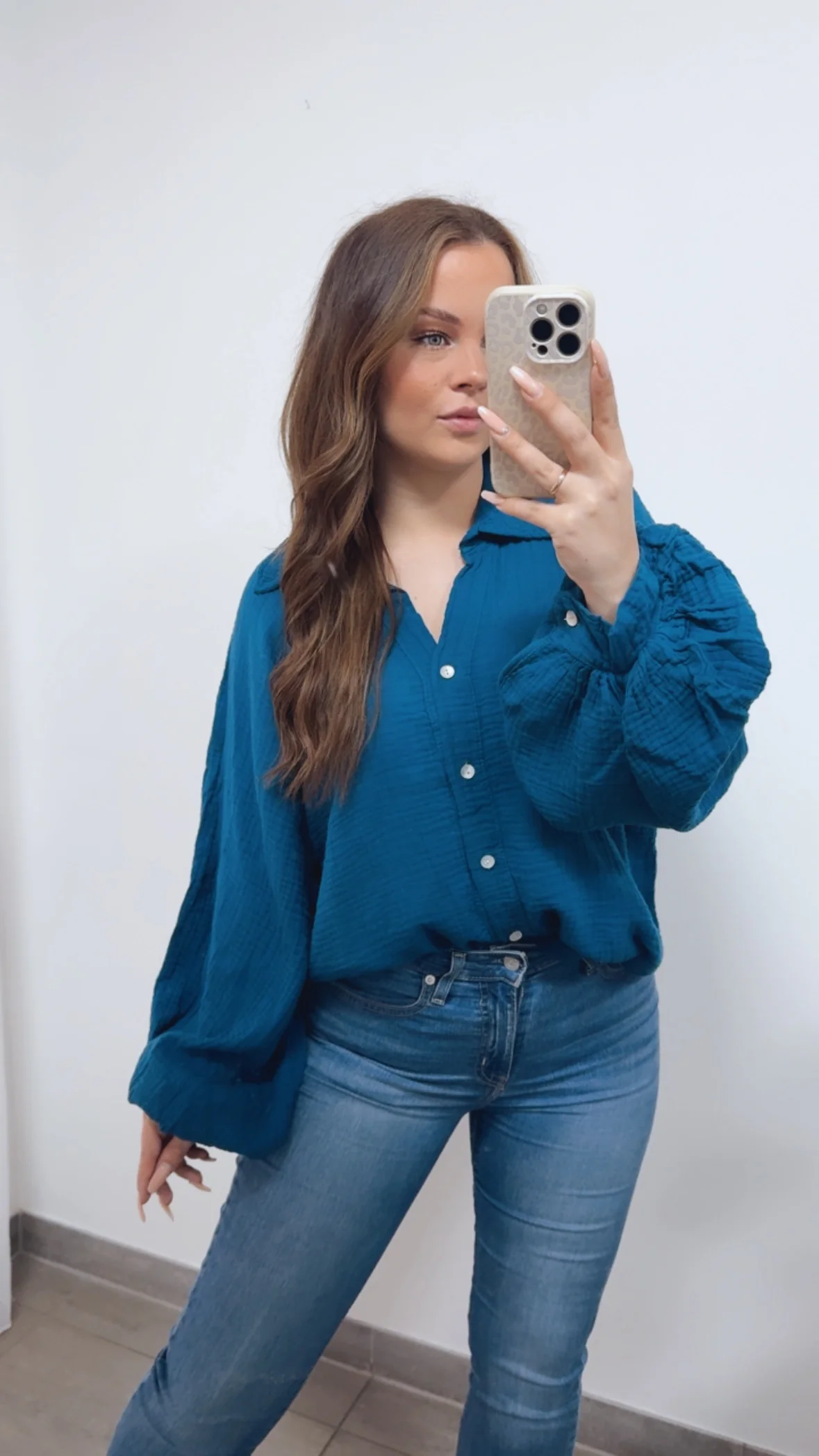 KURZE Oversize Musselin Bluse BALLONÄRMEL / petrol Art. 14719