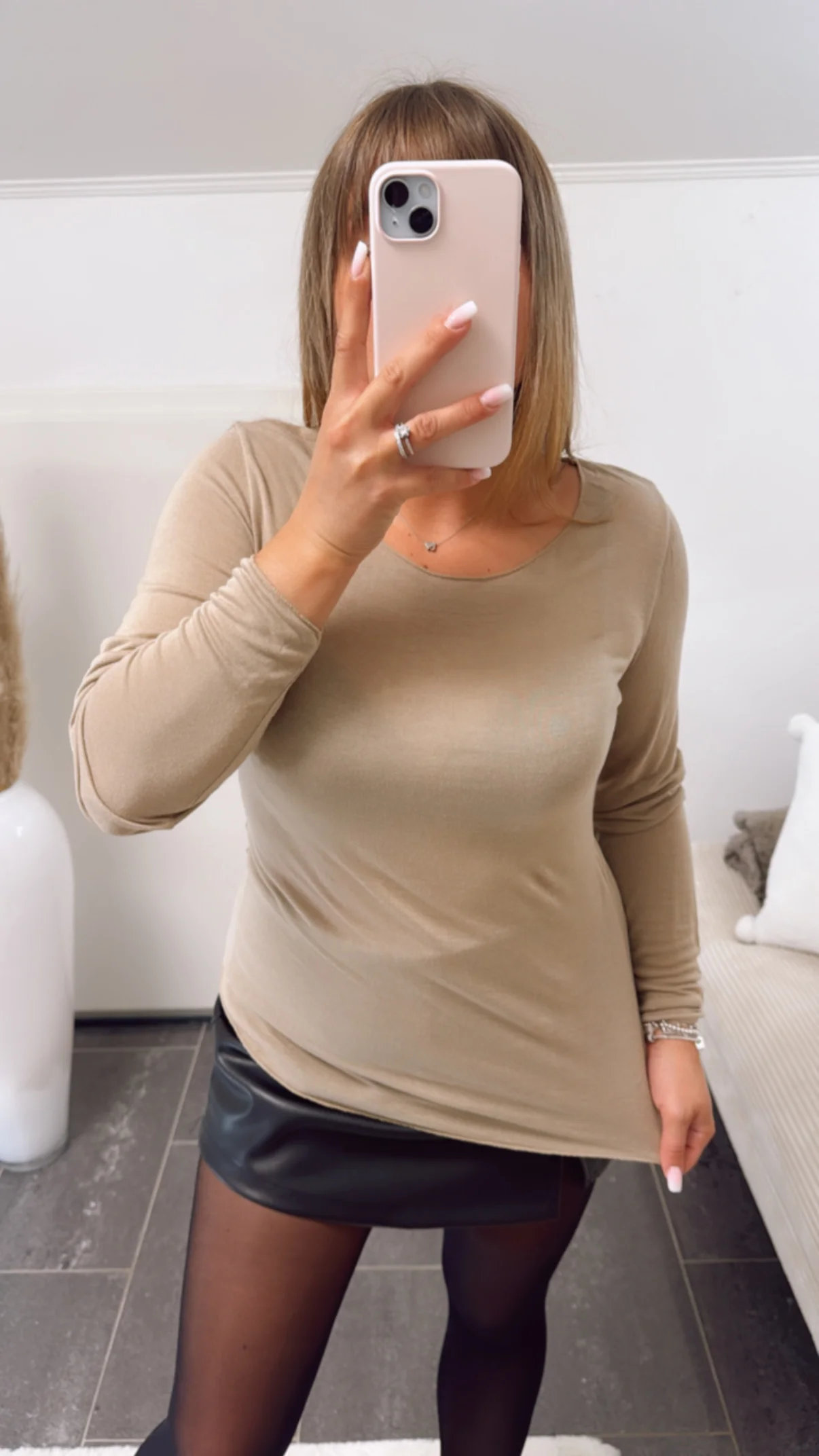 Langarm Oberteil, leicht transparent / beige Art. 12350 - Image 3