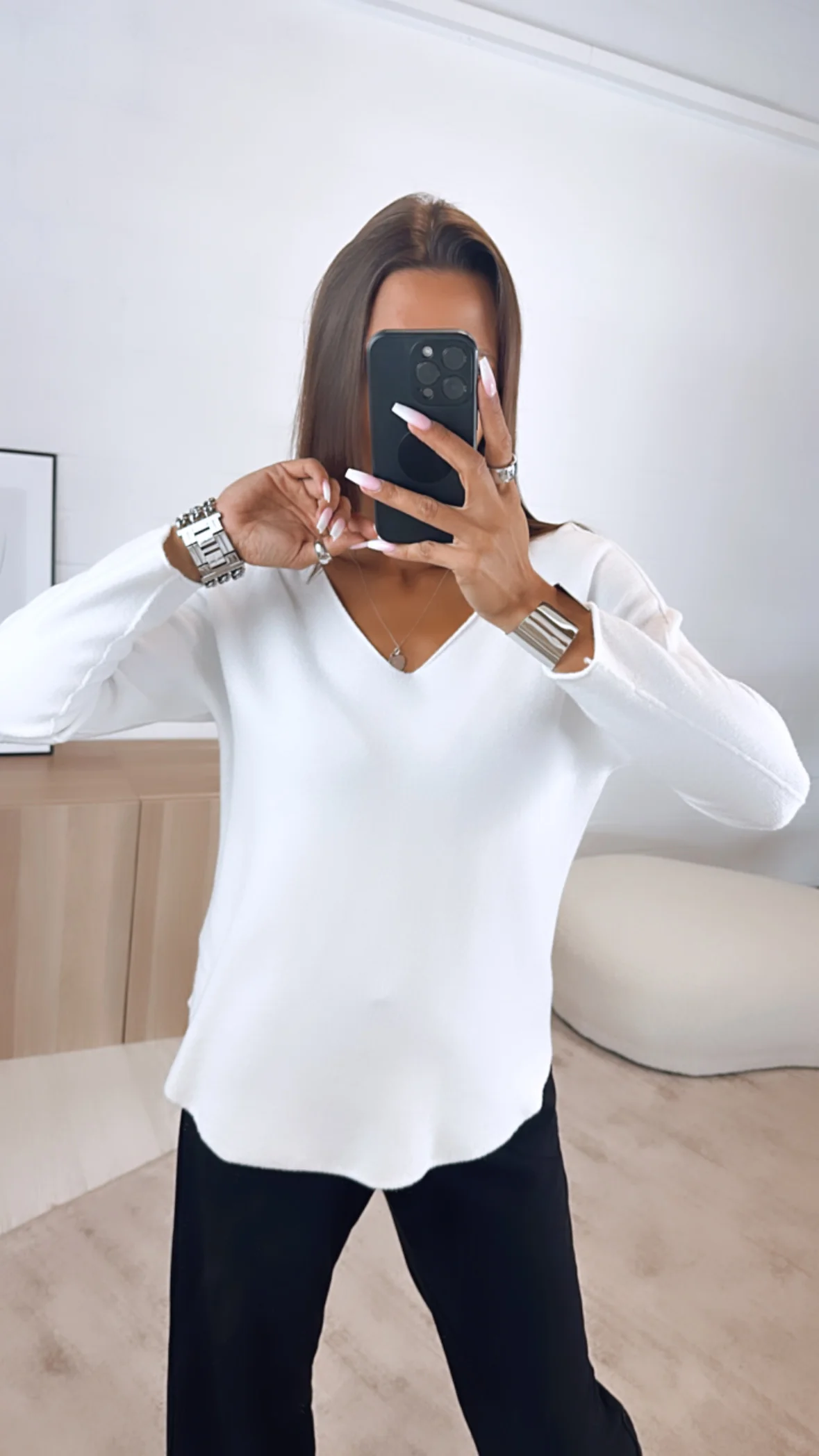 Leichter, super weicher Pullover, V-Ausschnitt / weiss Art. 6864 - Image 3