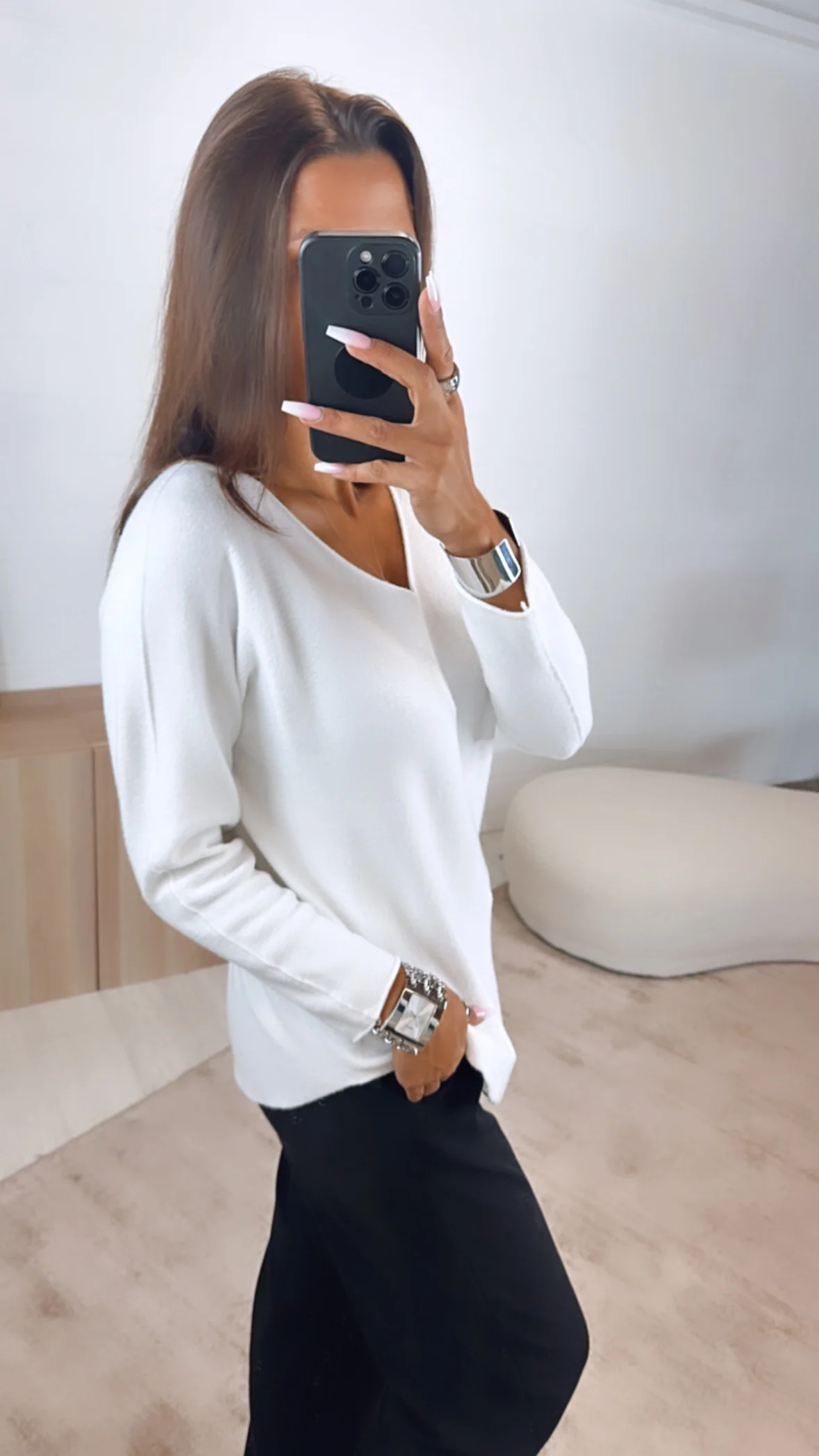 Leichter, super weicher Pullover, V-Ausschnitt / weiss Art. 6864 - Image 4