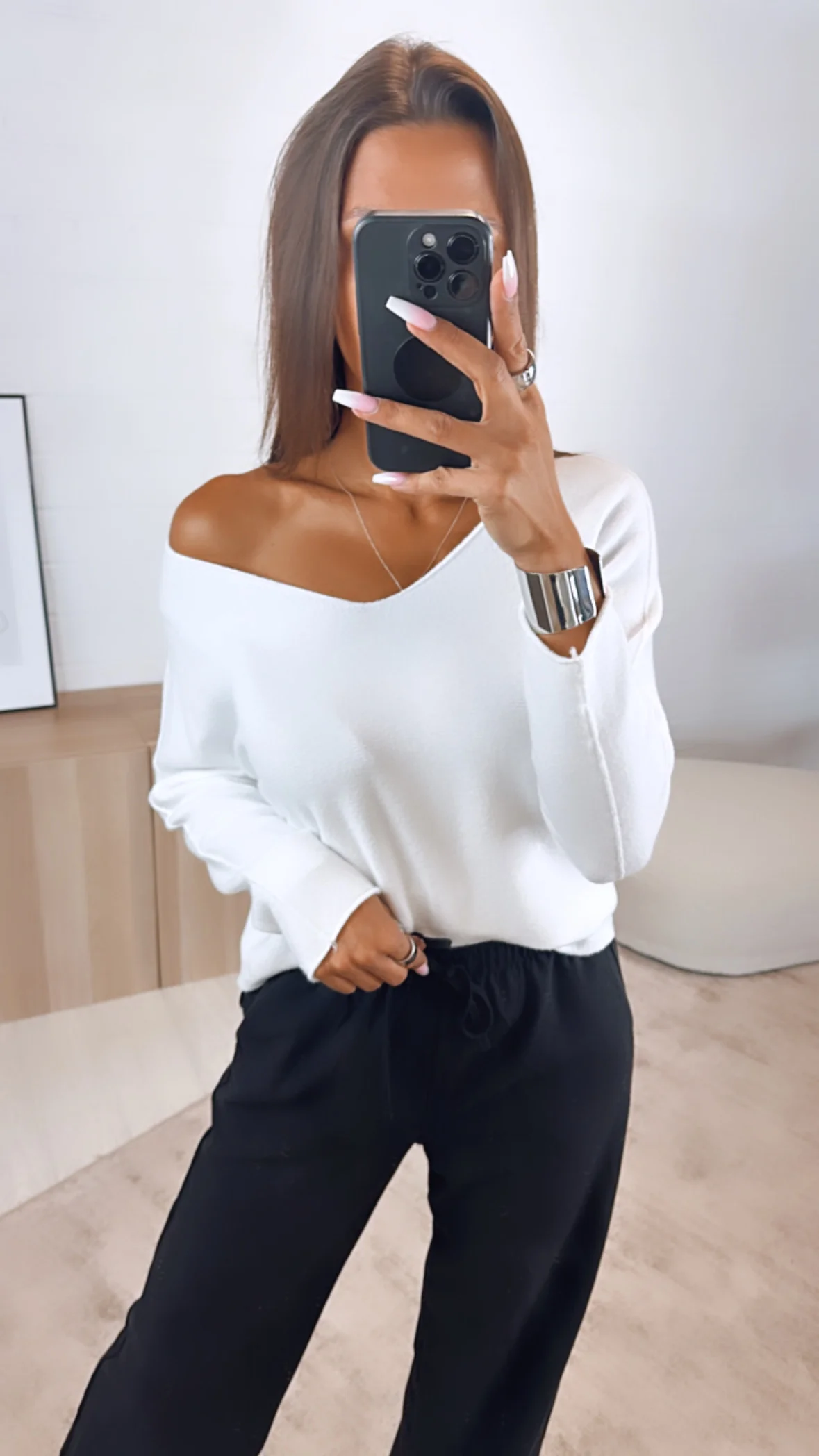 Leichter, super weicher Pullover, V-Ausschnitt / weiss Art. 6864 - Image 5