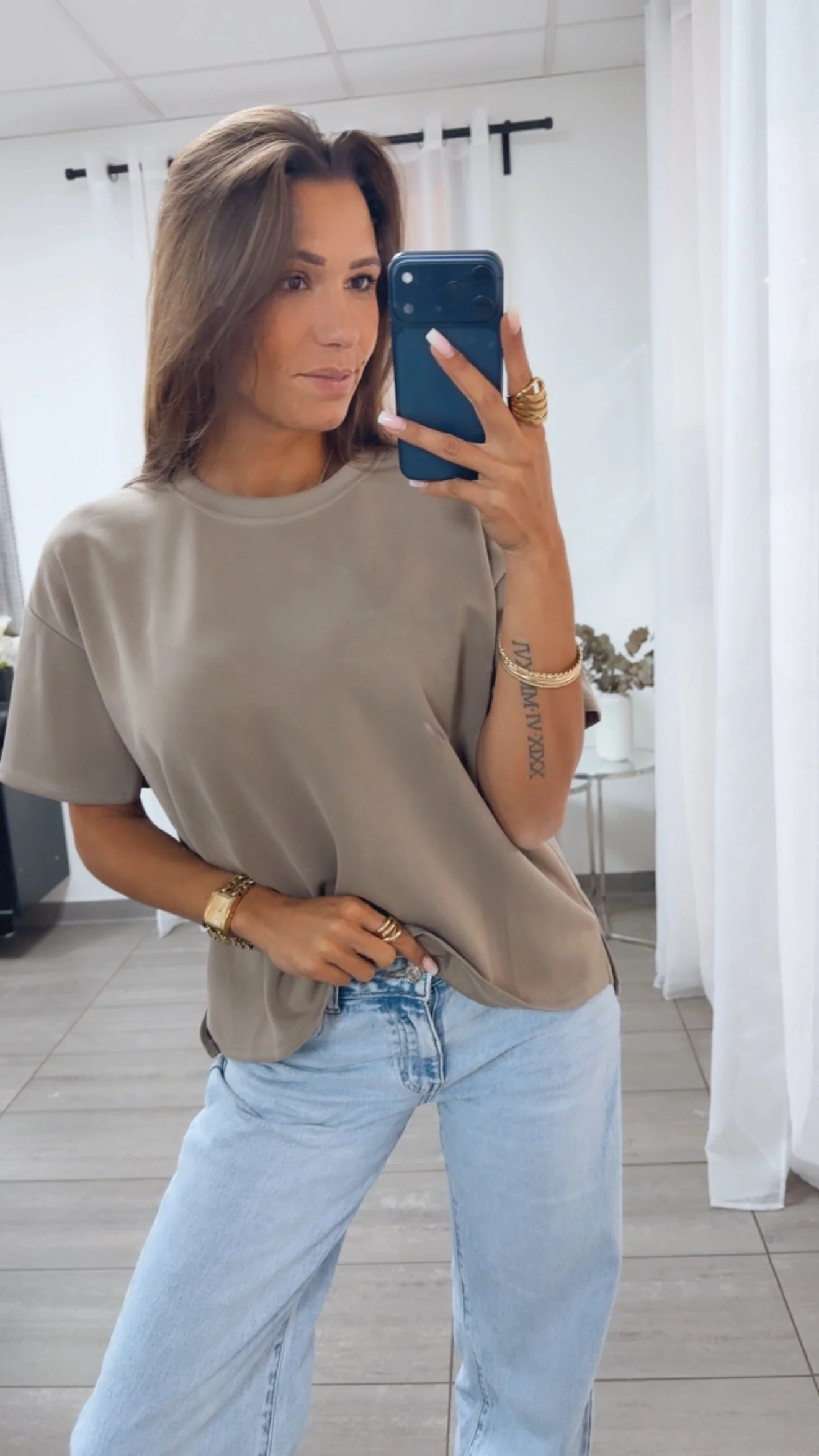 Leichtes Vokuhila Butterstoff T Shirt / taupe Art.14964