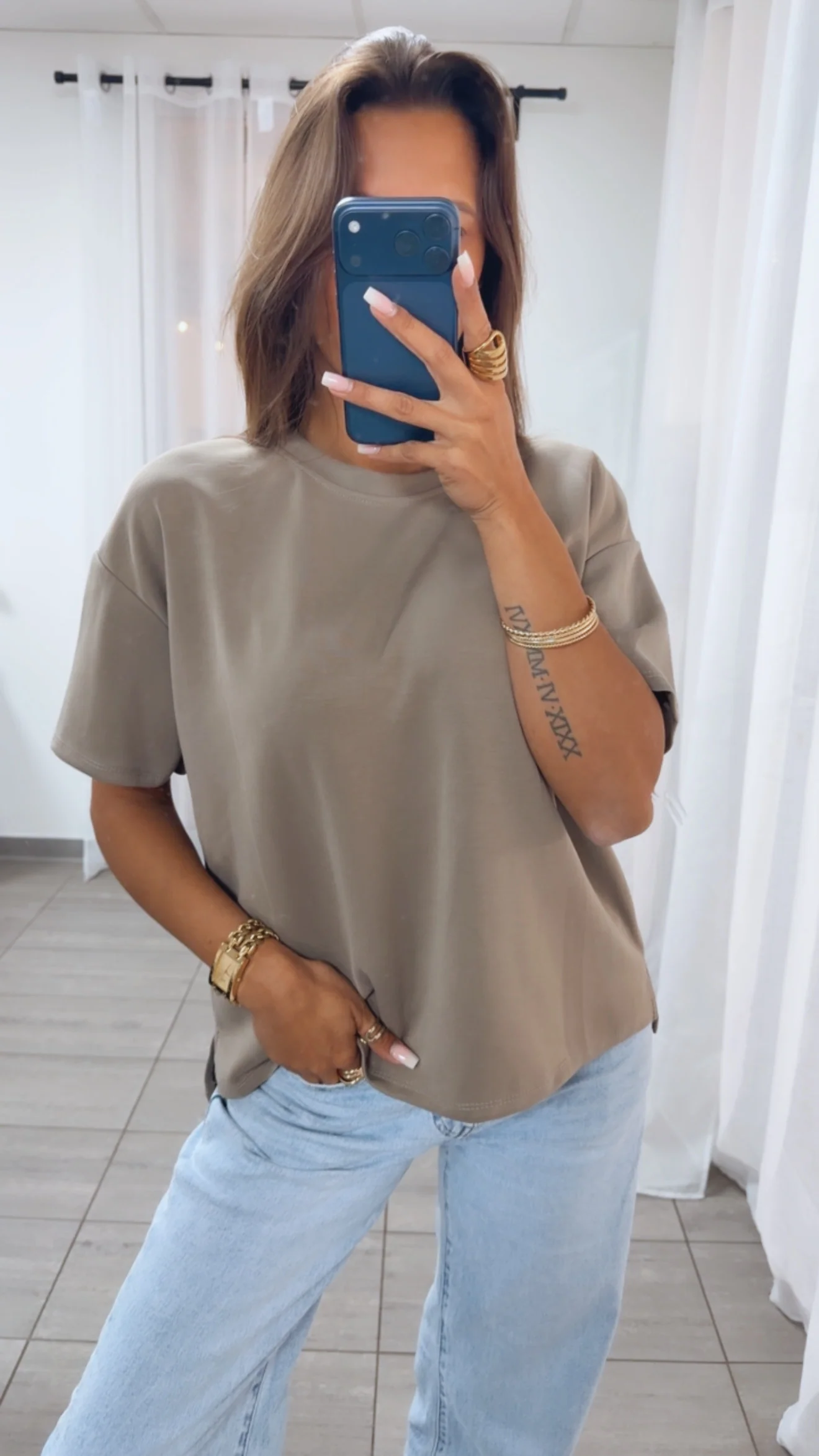 Leichtes Vokuhila Butterstoff T Shirt / taupe Art.14964 - Image 2