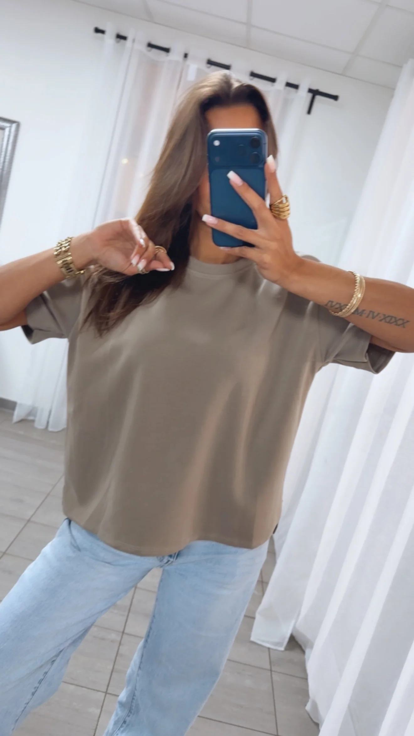Leichtes Vokuhila Butterstoff T Shirt / taupe Art.14964 - Image 3