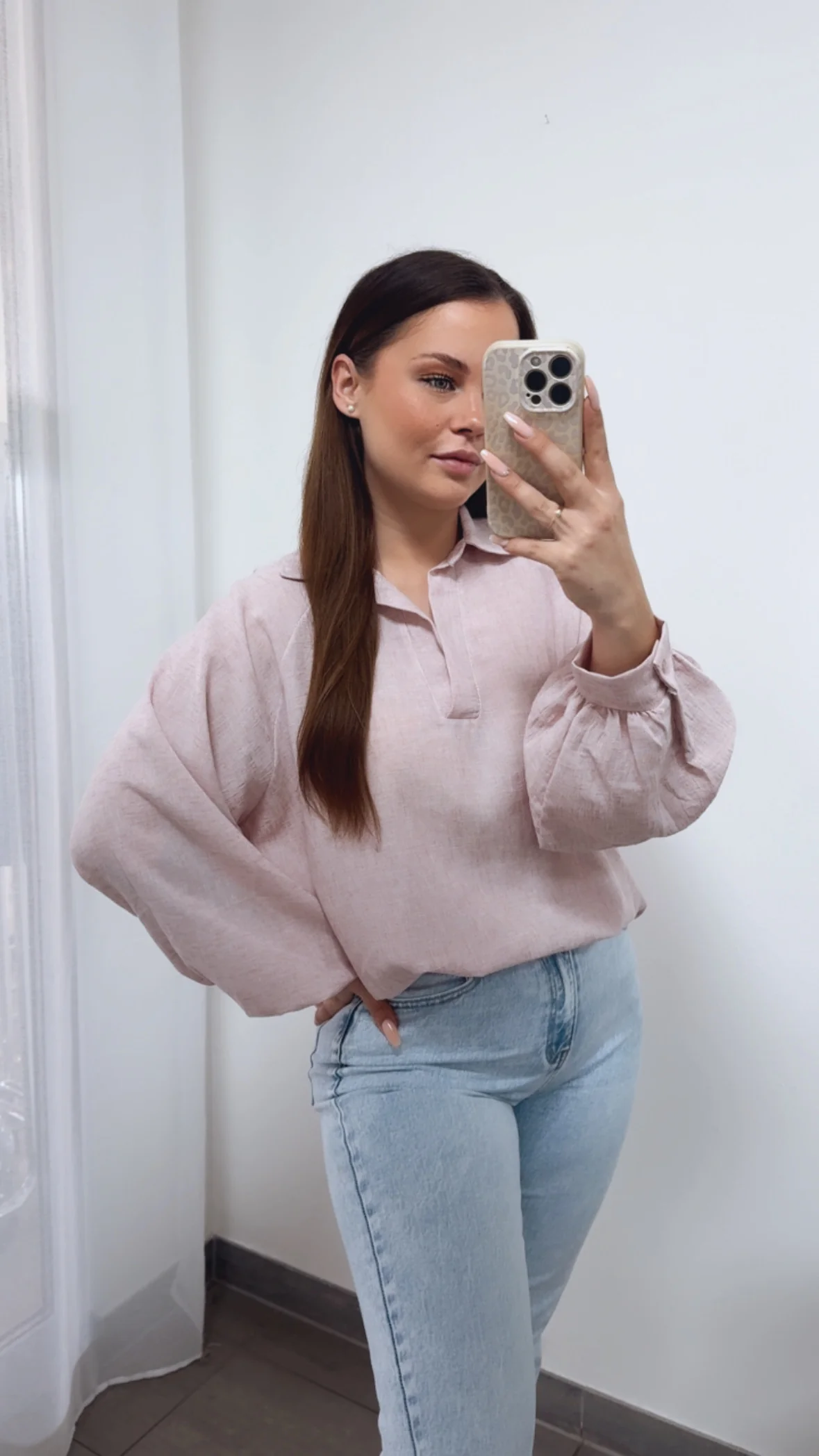 Oversize Blusen Oberteil mit Kragen / rosa Art. 14255 - Image 3