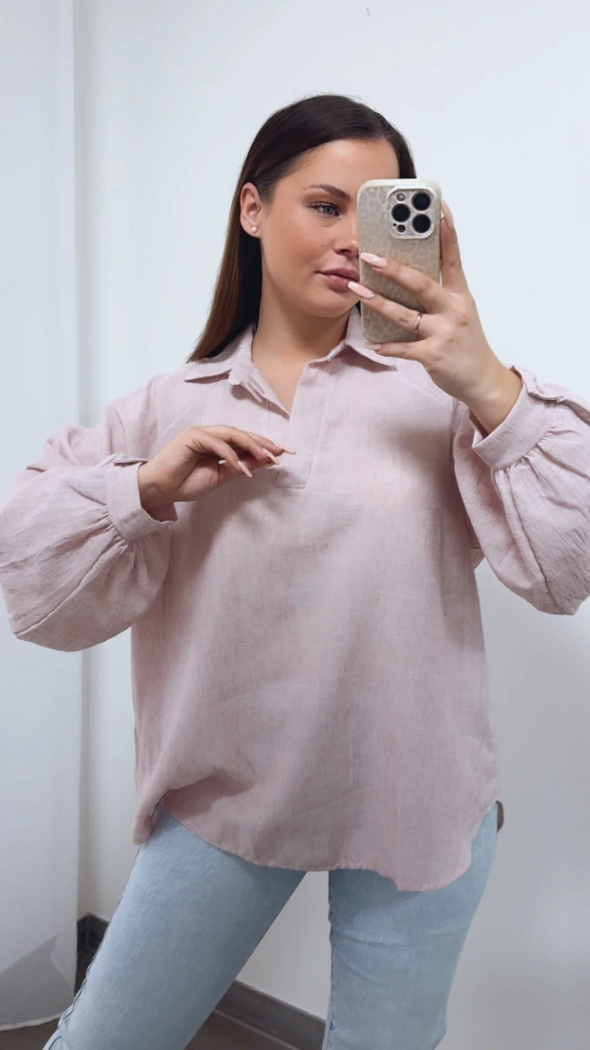 Oversize Blusen Oberteil mit Kragen / rosa Art. 14255 - Image 4