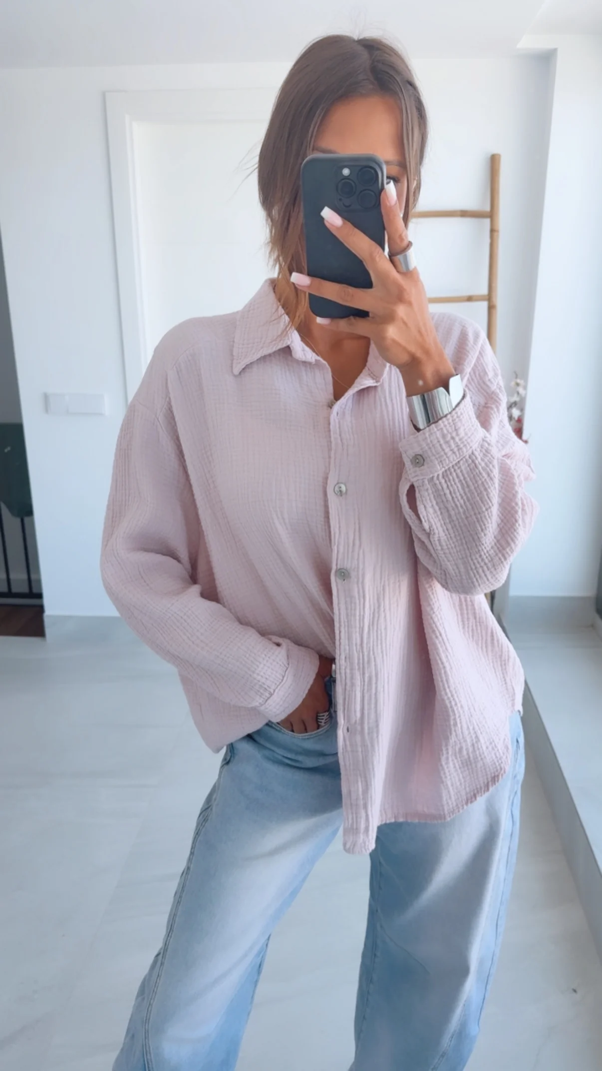 KURZE Oversize Musselin Bluse / zart rosa Art. 3184 - Image 5