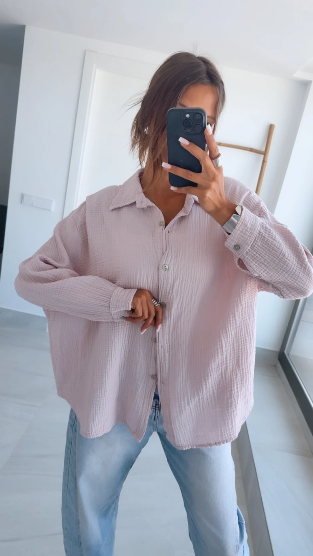 KURZE Oversize Musselin Bluse / zart rosa Art. 3184 - Image 6