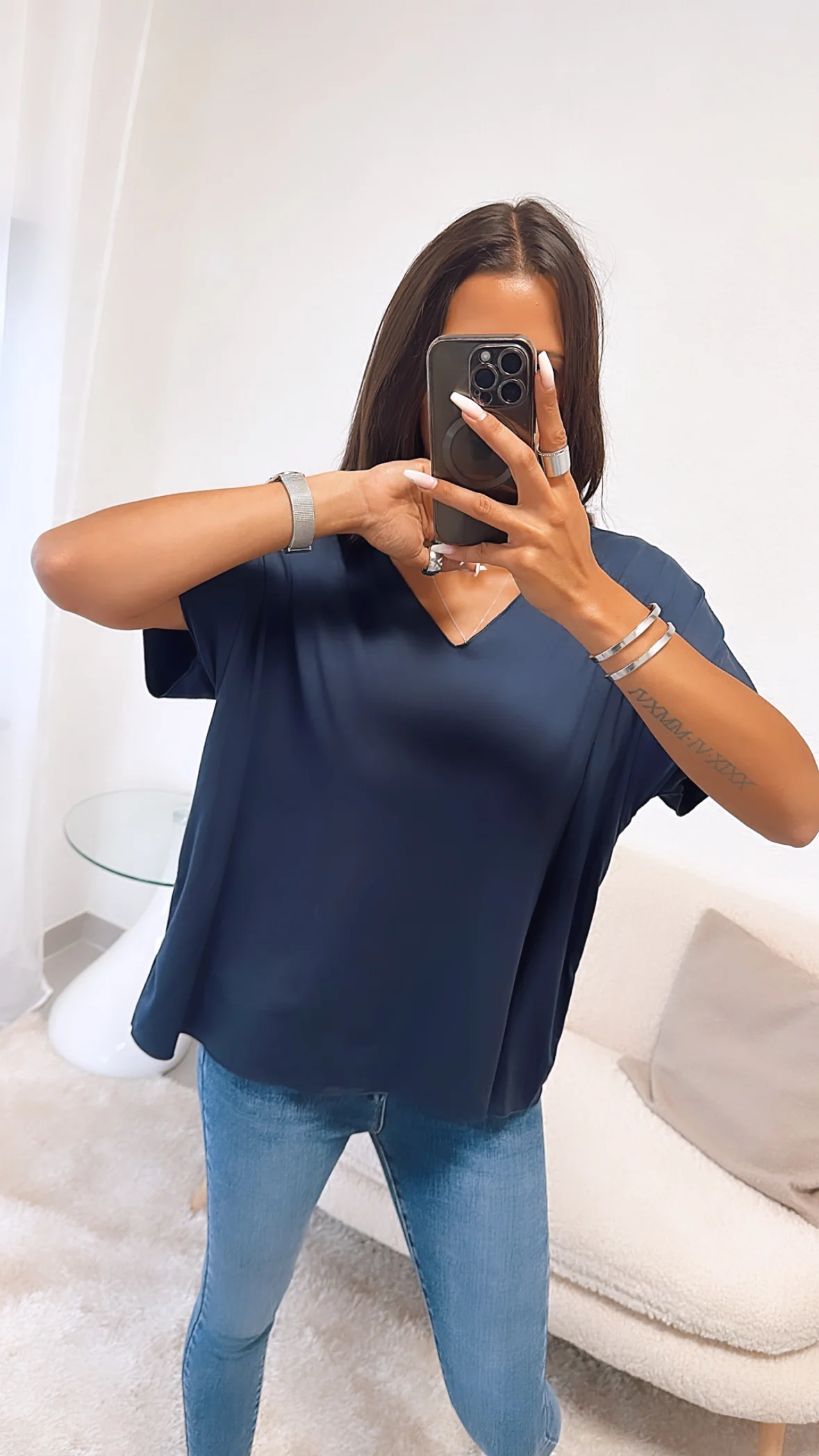 T-shirt Oberteil mit V-Ausschnitt / dunkel blau Art. 4787 - Image 3