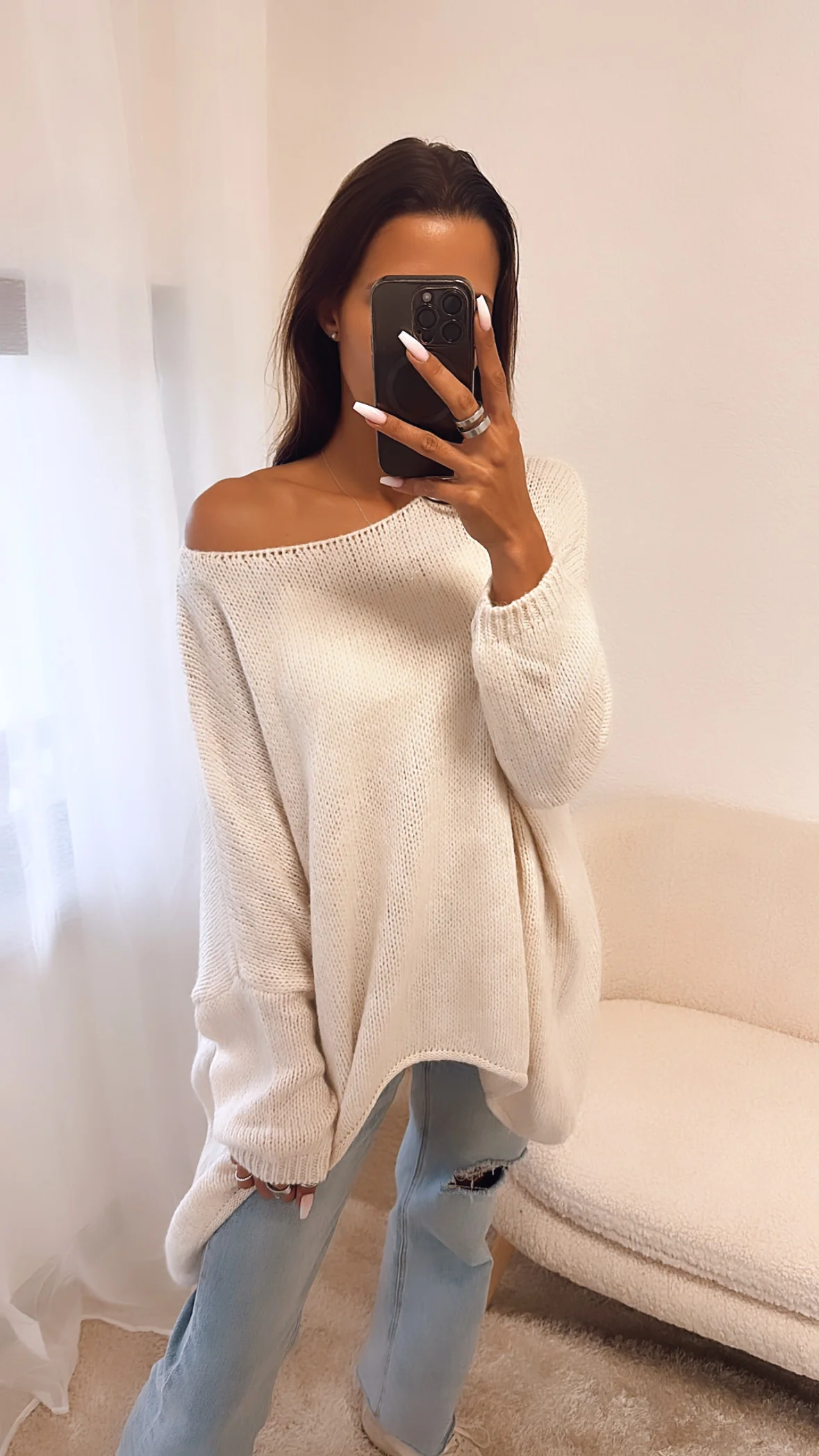 VOKUHILA oversize Strick Pullover / wollweiss Art. 4878 - Image 2