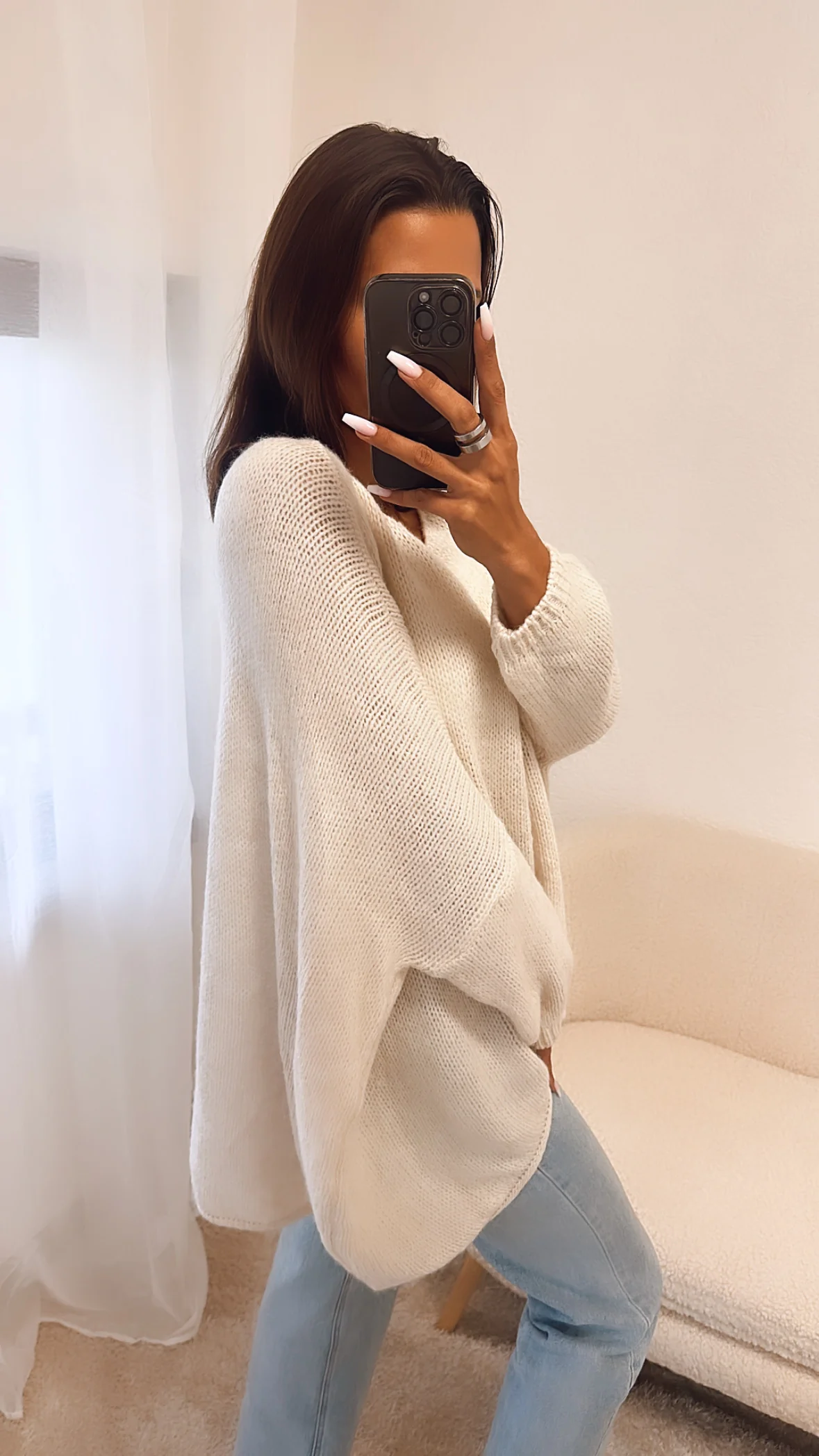 VOKUHILA oversize Strick Pullover / wollweiss Art. 4878 - Image 3