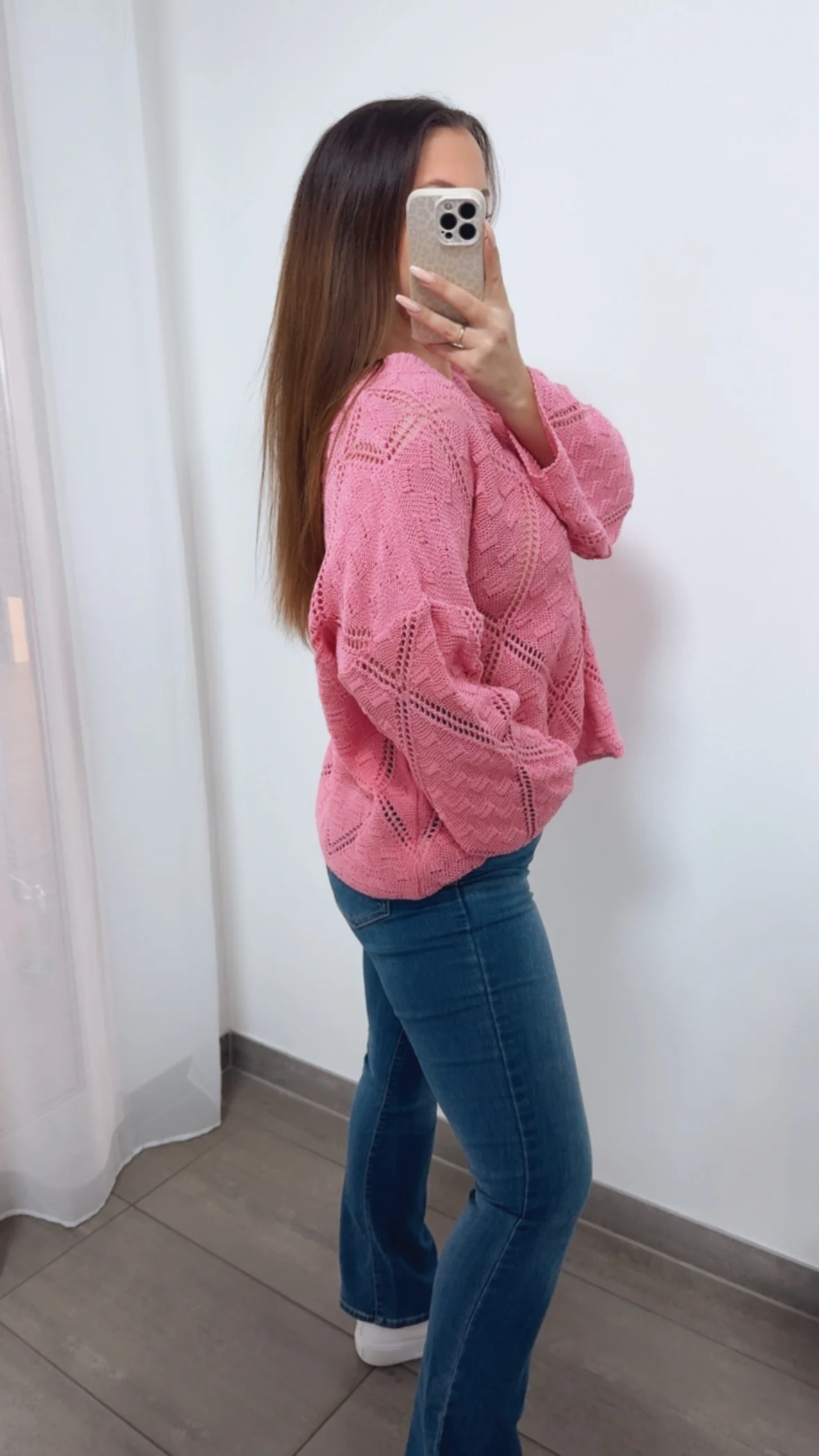 Lochmuster Pullover mit V-Ausschnitt / pink Art. 14485 - Image 5