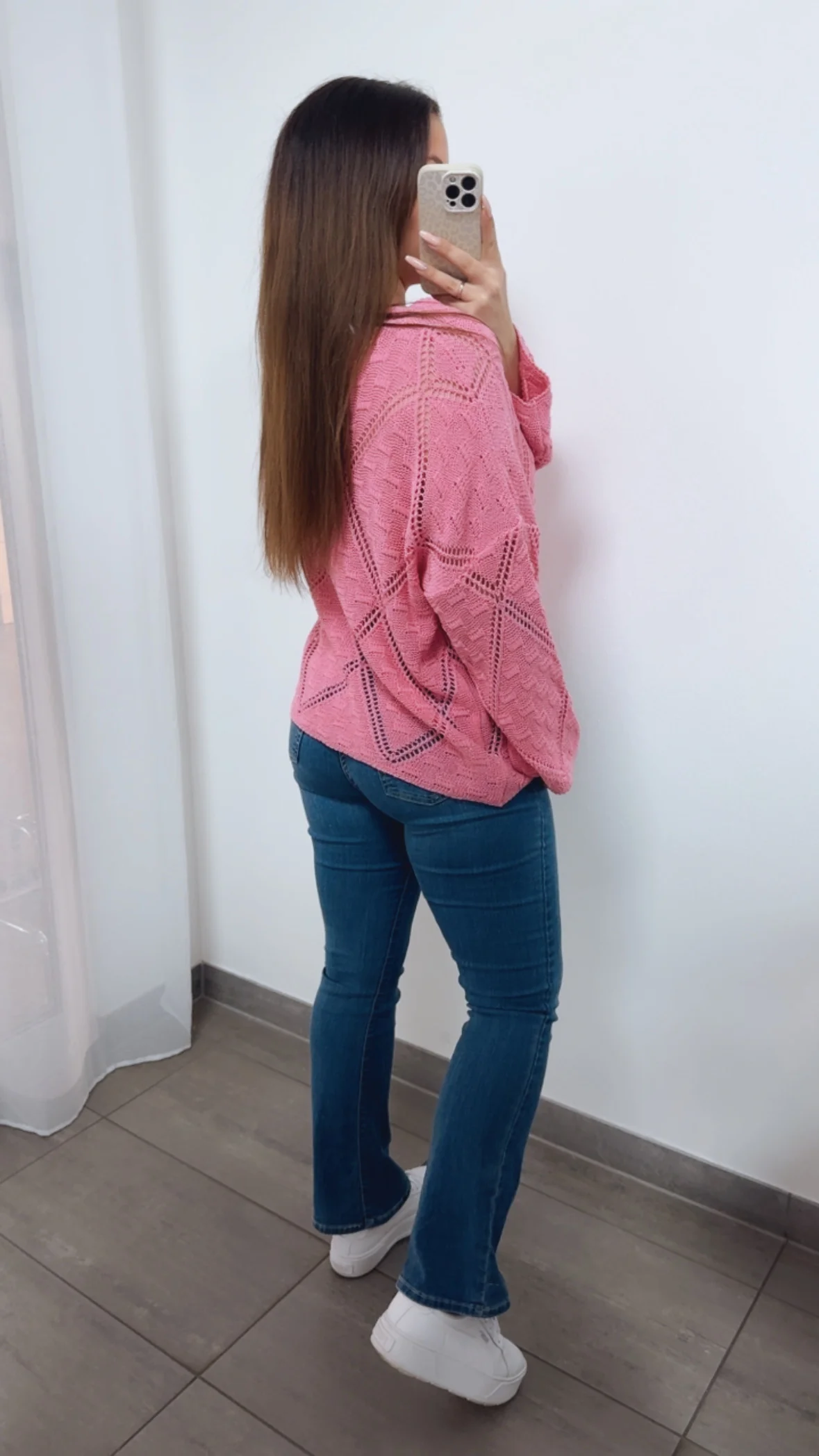 Lochmuster Pullover mit V-Ausschnitt / pink Art. 14485 - Image 6