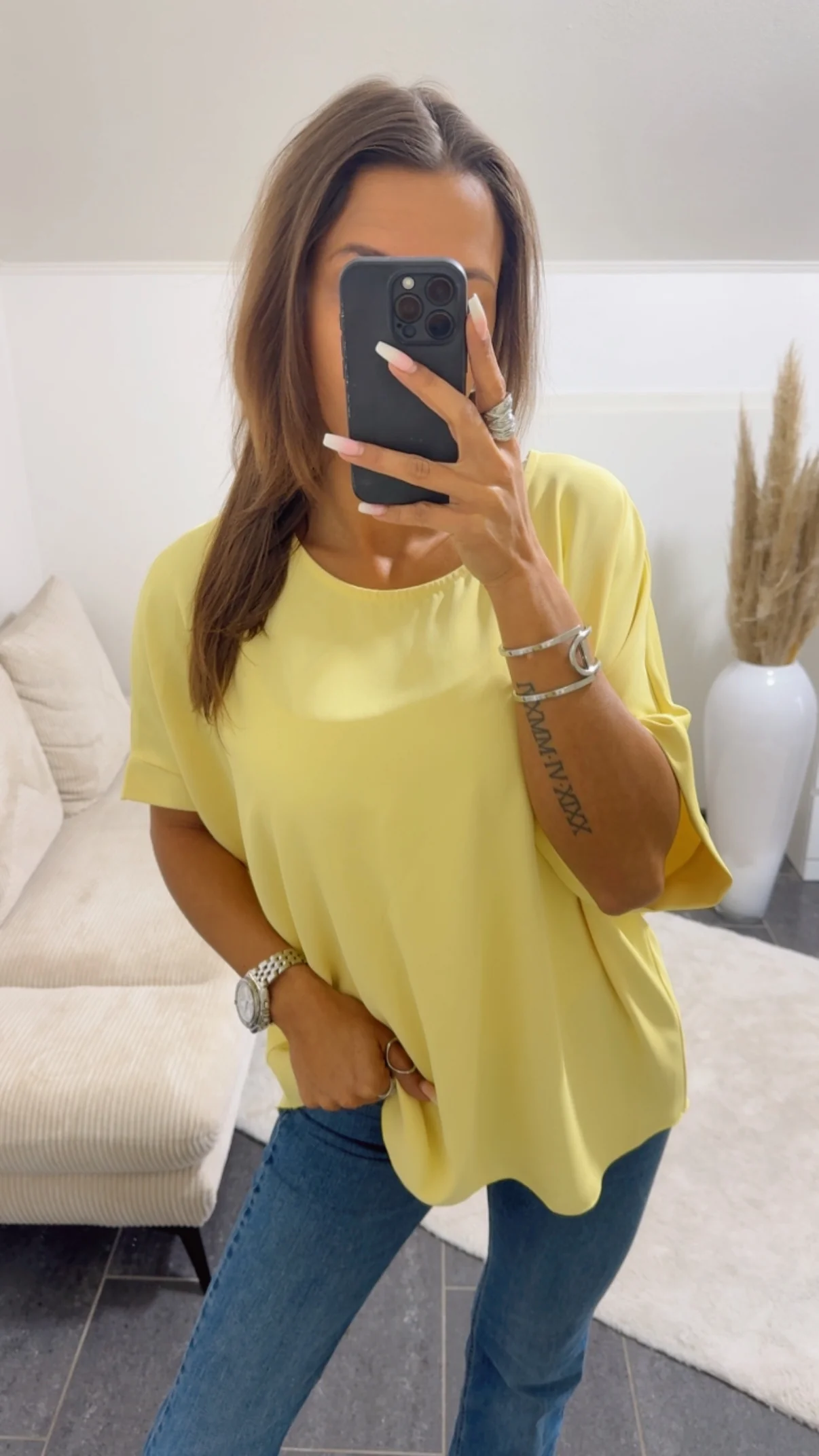 Locker geschnittene oversize Bluse / soft gelb Art.14796
