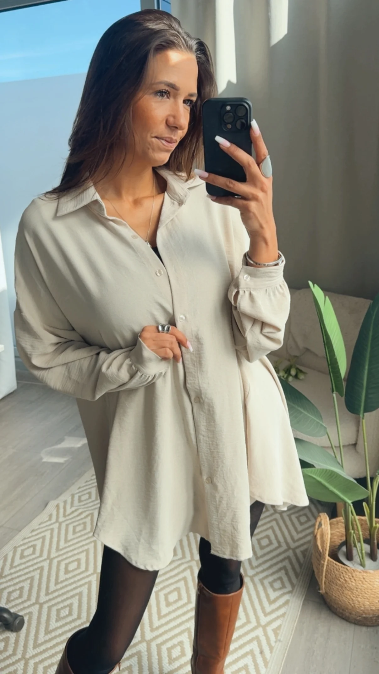 Lockere Oversize Sommer Bluse / beige Art.14527