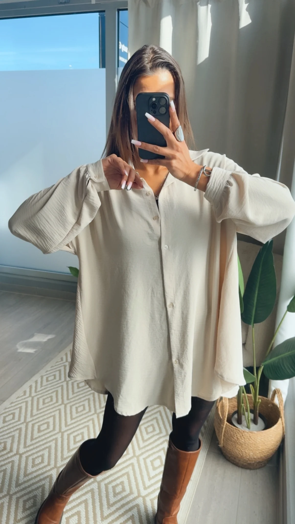Lockere Oversize Sommer Bluse / beige Art.14527 - Image 3