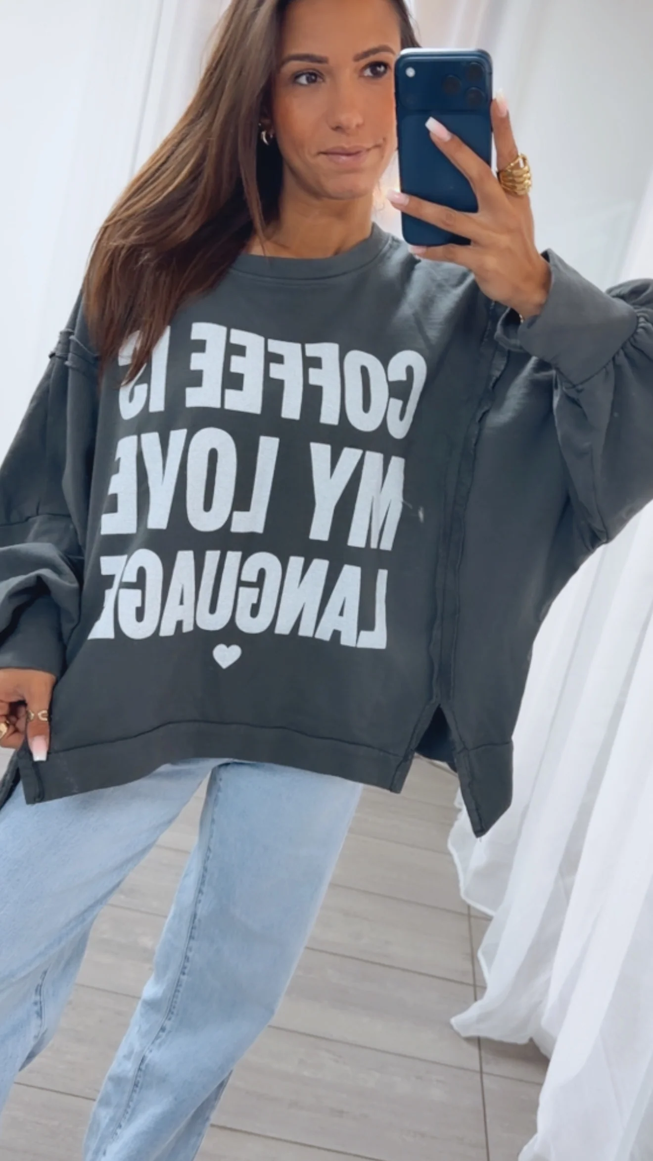 LOVE LANGUAGE Oversize Pullover mit used Elementen / dunkel grau Art.14953 - Image 2