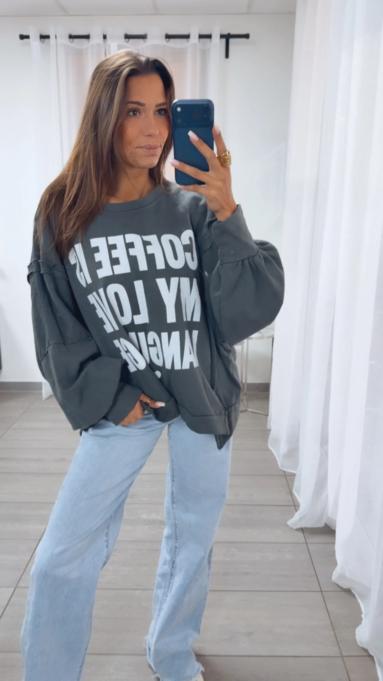 LOVE LANGUAGE Oversize Pullover mit used Elementen / dunkel grau Art.14953 - Image 3