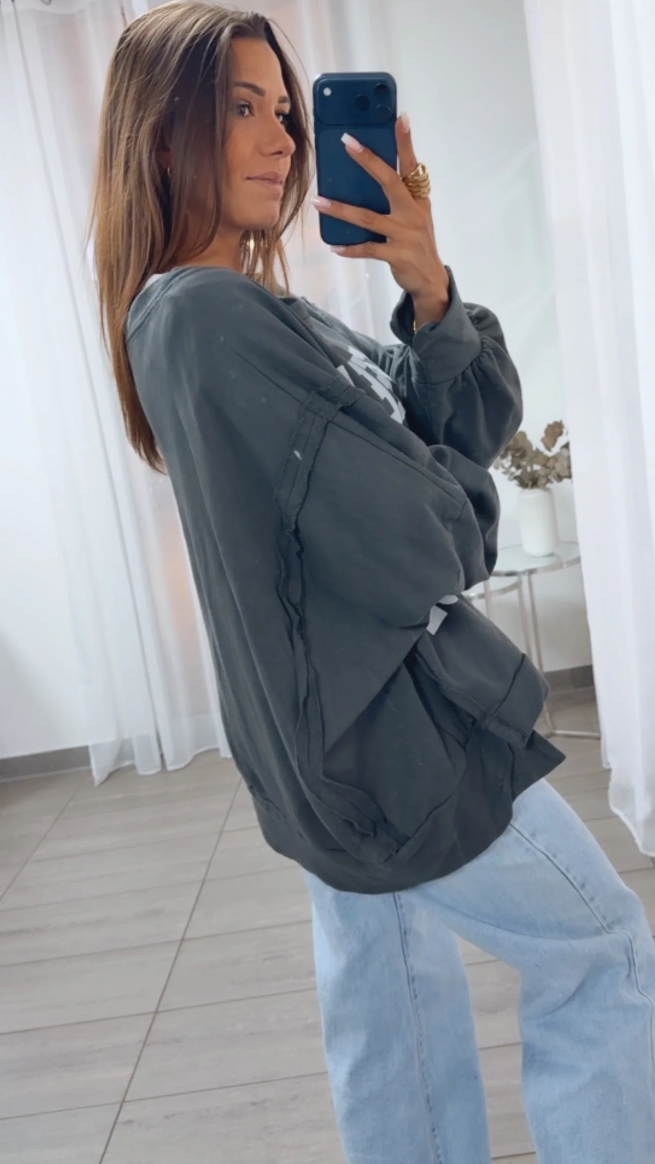 LOVE LANGUAGE Oversize Pullover mit used Elementen / dunkel grau Art.14953 - Image 5