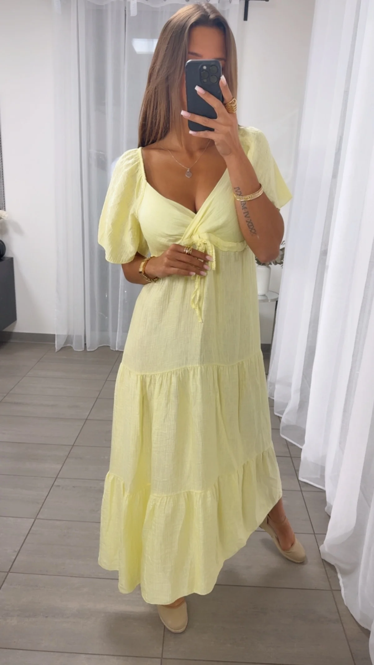 Maxi Lyocell Kleid mit verstellbarem Brustbereich / soft gelb Art. 14916