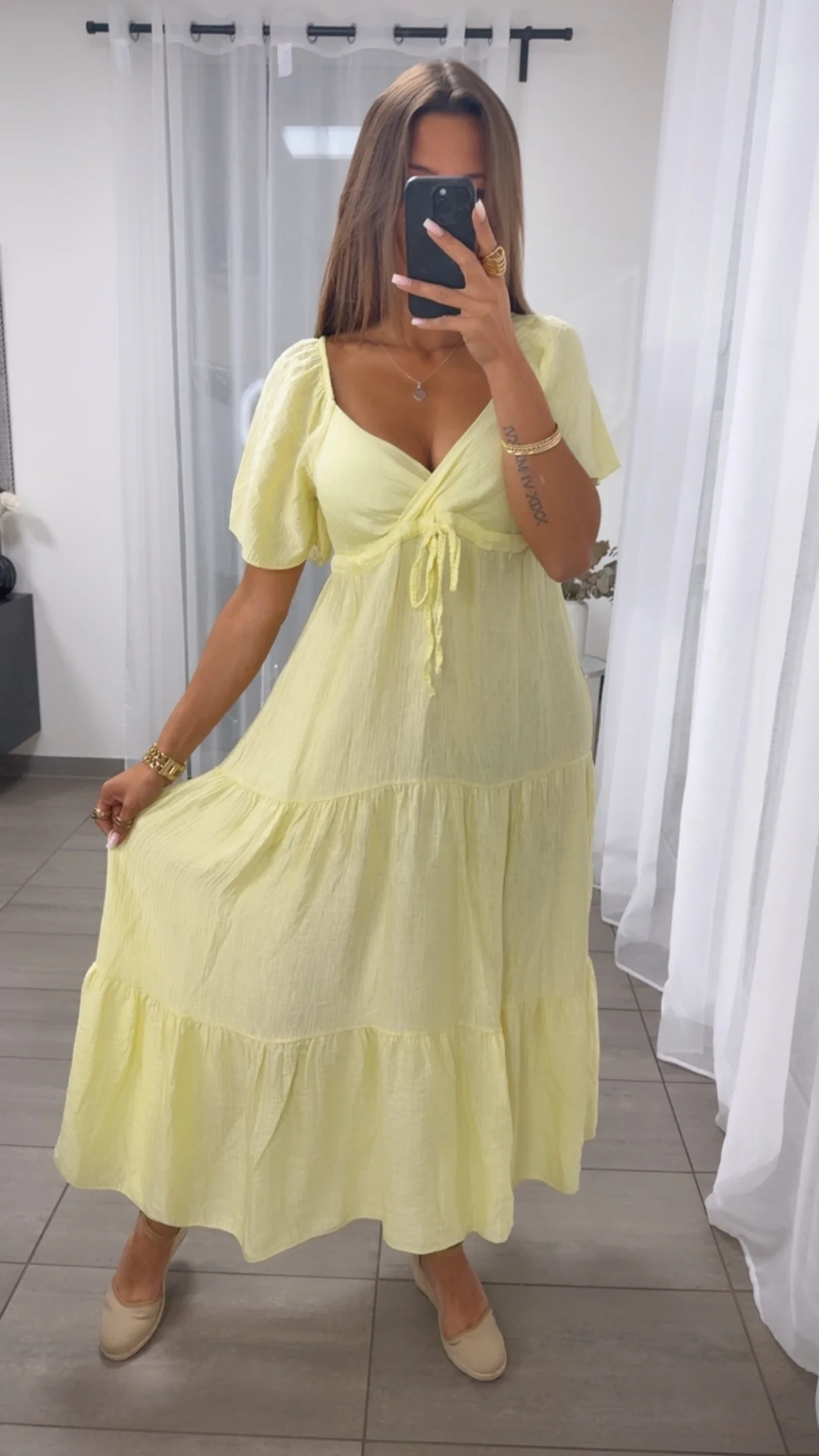 Maxi Lyocell Kleid mit verstellbarem Brustbereich / soft gelb Art. 14916 - Image 3