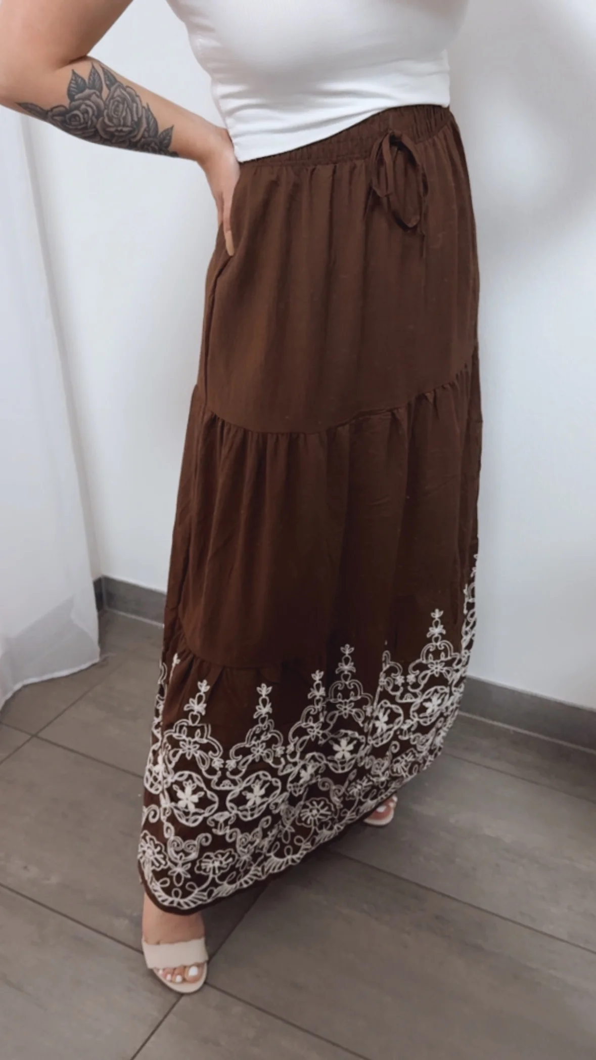 (Maxi-) Rock mit Stickerei / schoko braun - creme Art. 14448 - Image 2