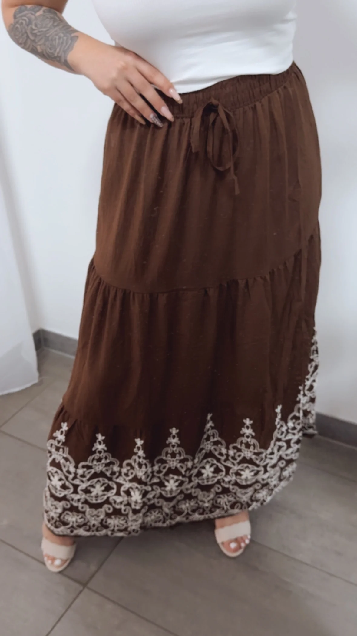 (Maxi-) Rock mit Stickerei / schoko braun - creme Art. 14448 - Image 3