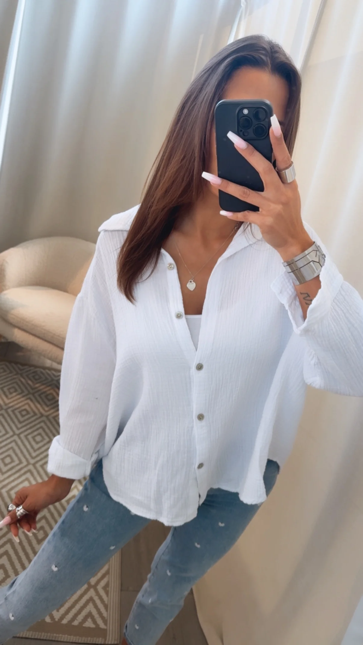 KURZE Oversize Musselin Bluse / weiss Art. 3140 - Image 3