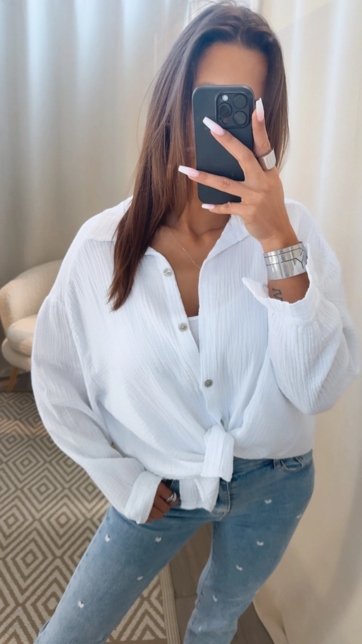 KURZE Oversize Musselin Bluse / weiss Art. 3140 - Image 5