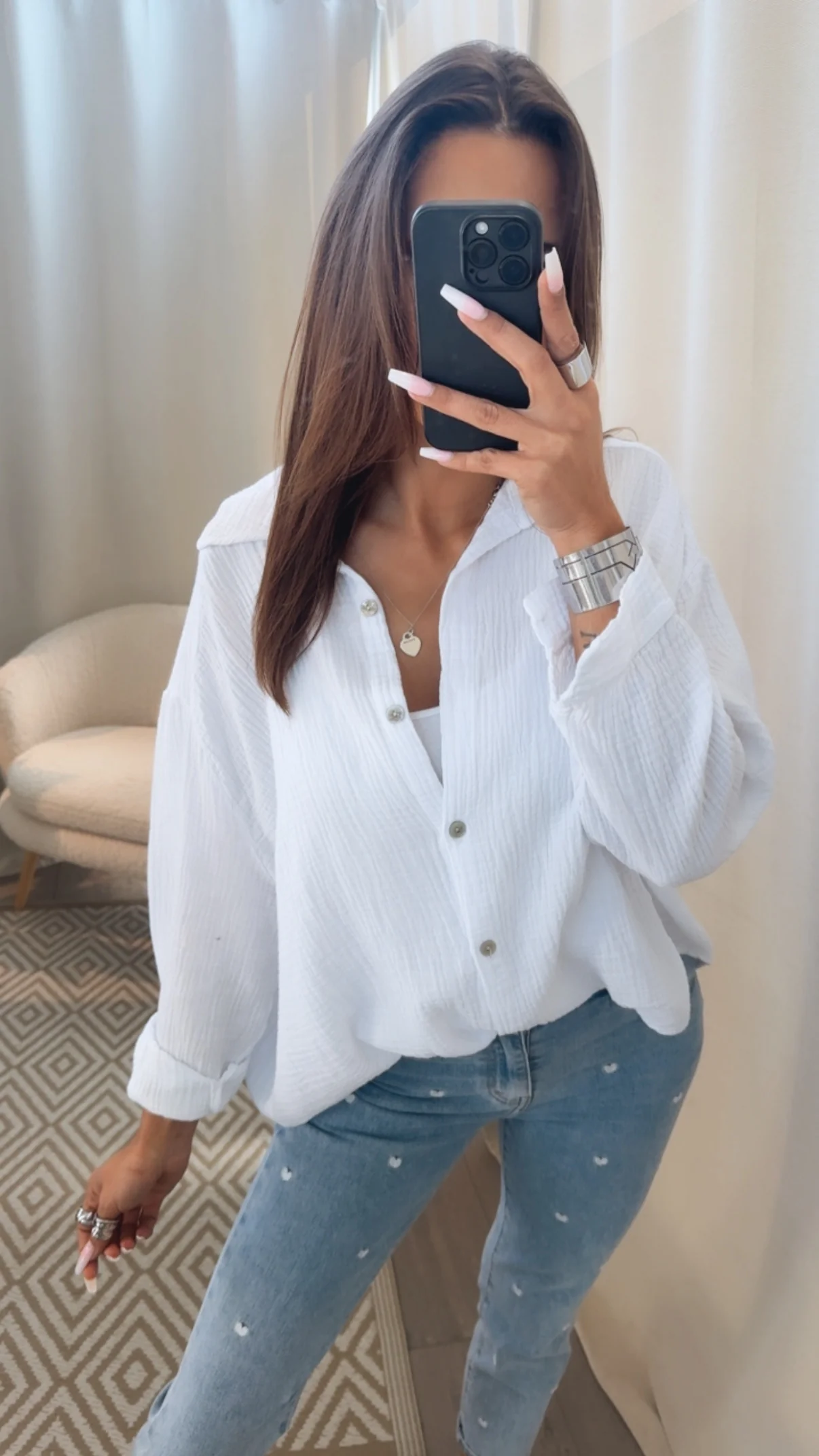 KURZE Oversize Musselin Bluse / weiss Art. 3140 - Image 7