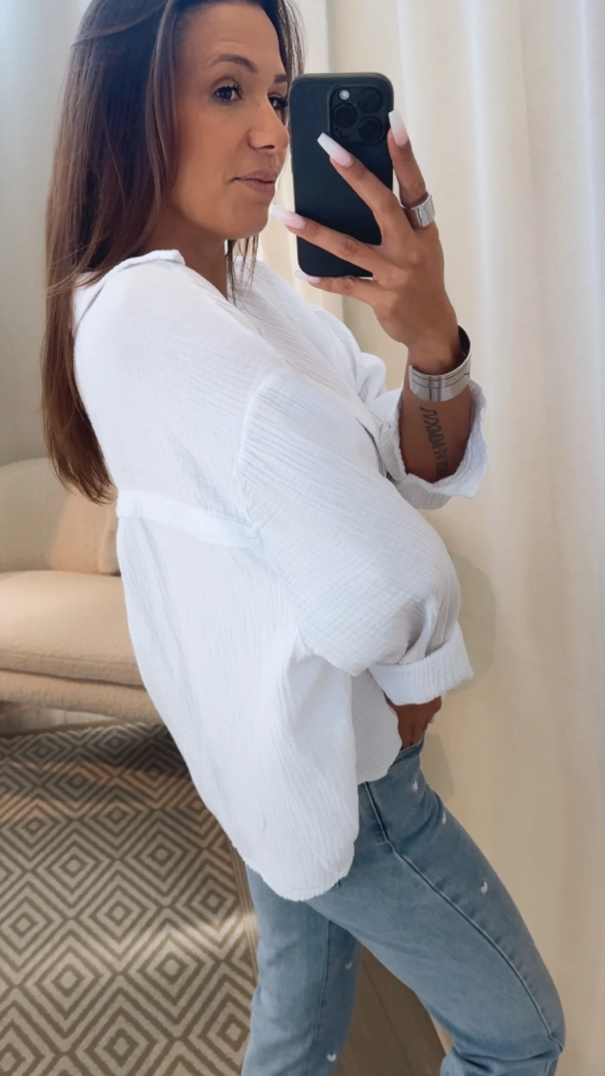 KURZE Oversize Musselin Bluse / weiss Art. 3140 - Image 8
