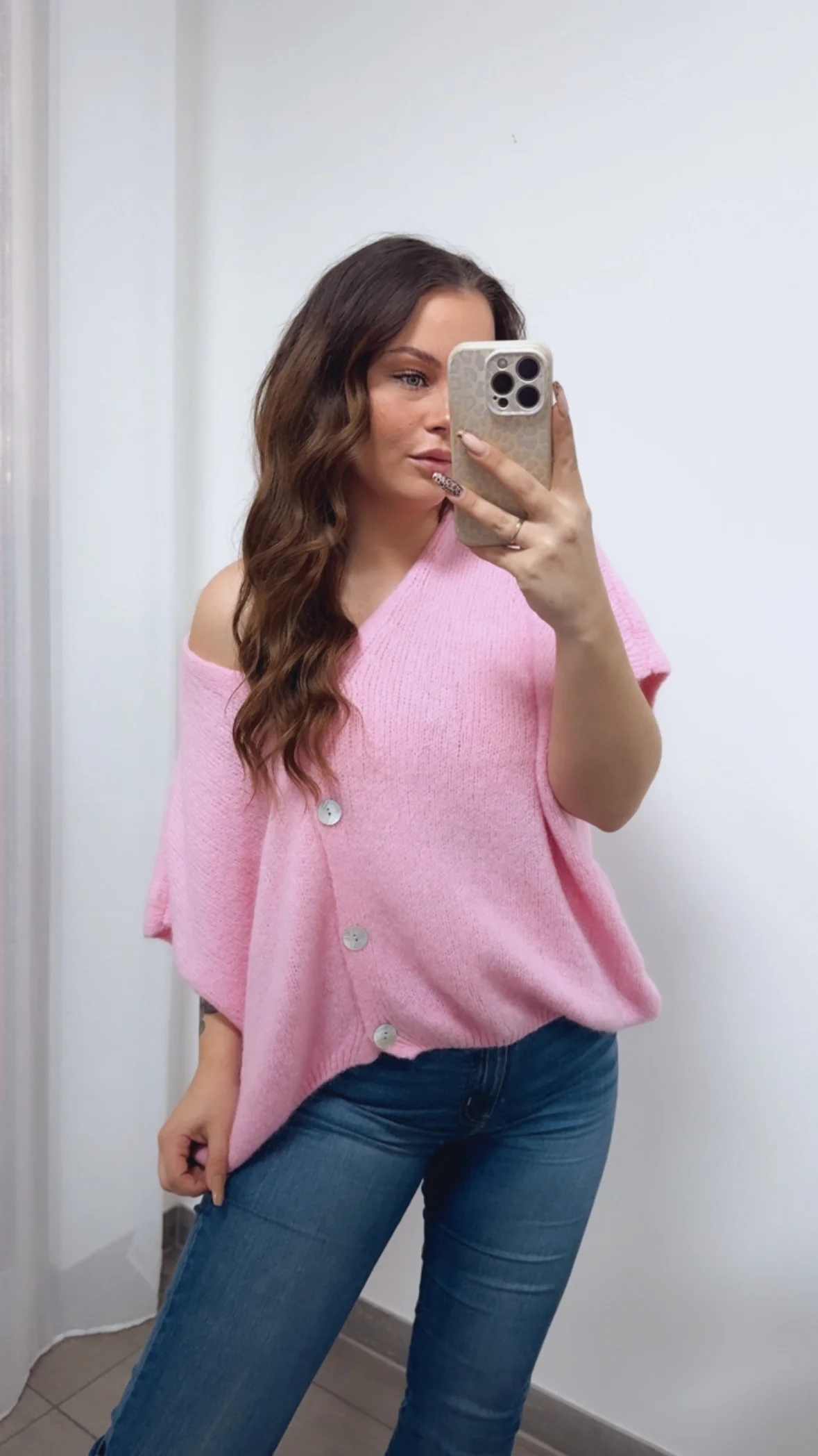 oversize Strick Pullunder, Perlmutt Optik Knöpfe / soft pink Art. 14414 - Image 2