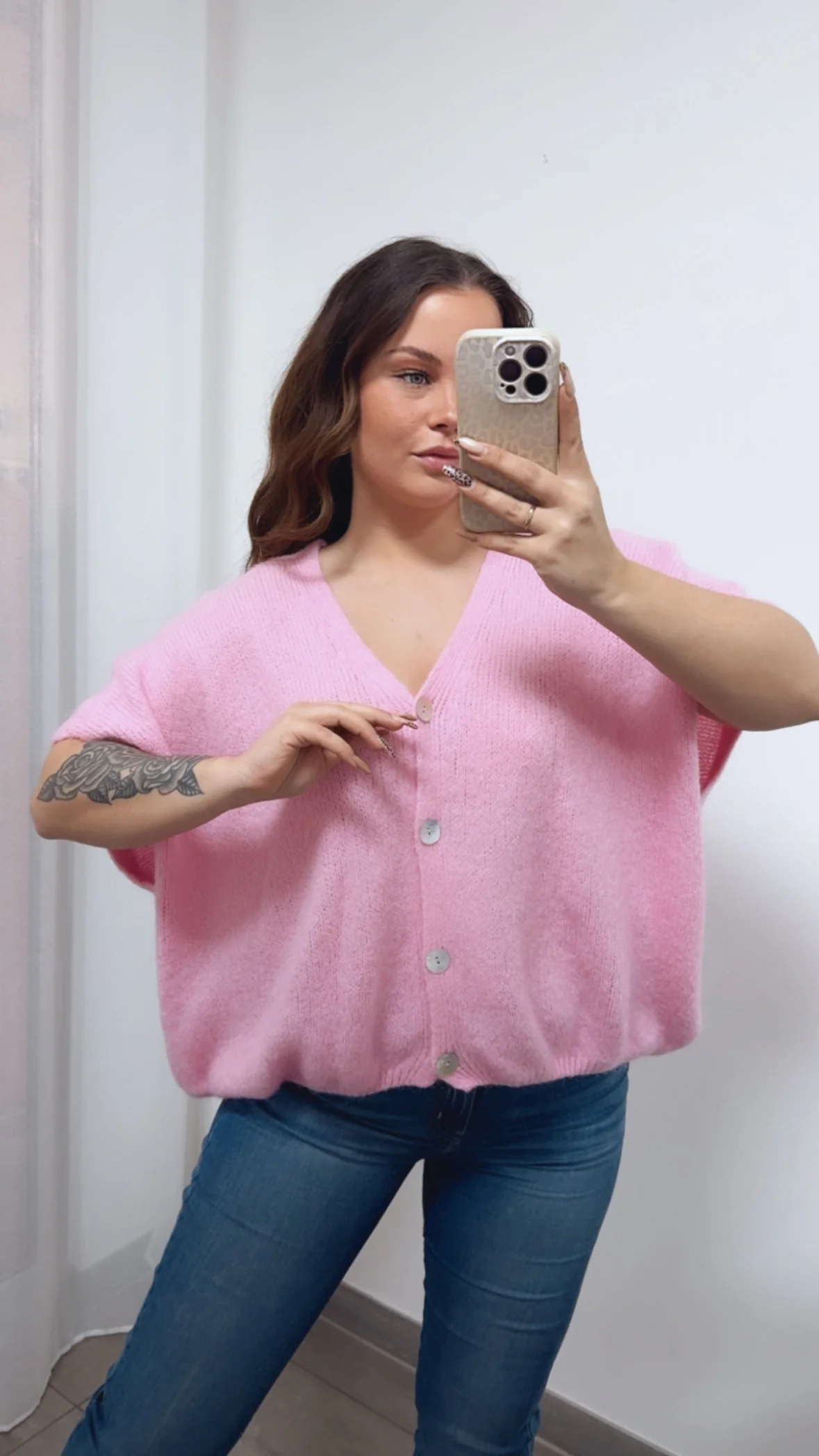 oversize Strick Pullunder, Perlmutt Optik Knöpfe / soft pink Art. 14414 - Image 3