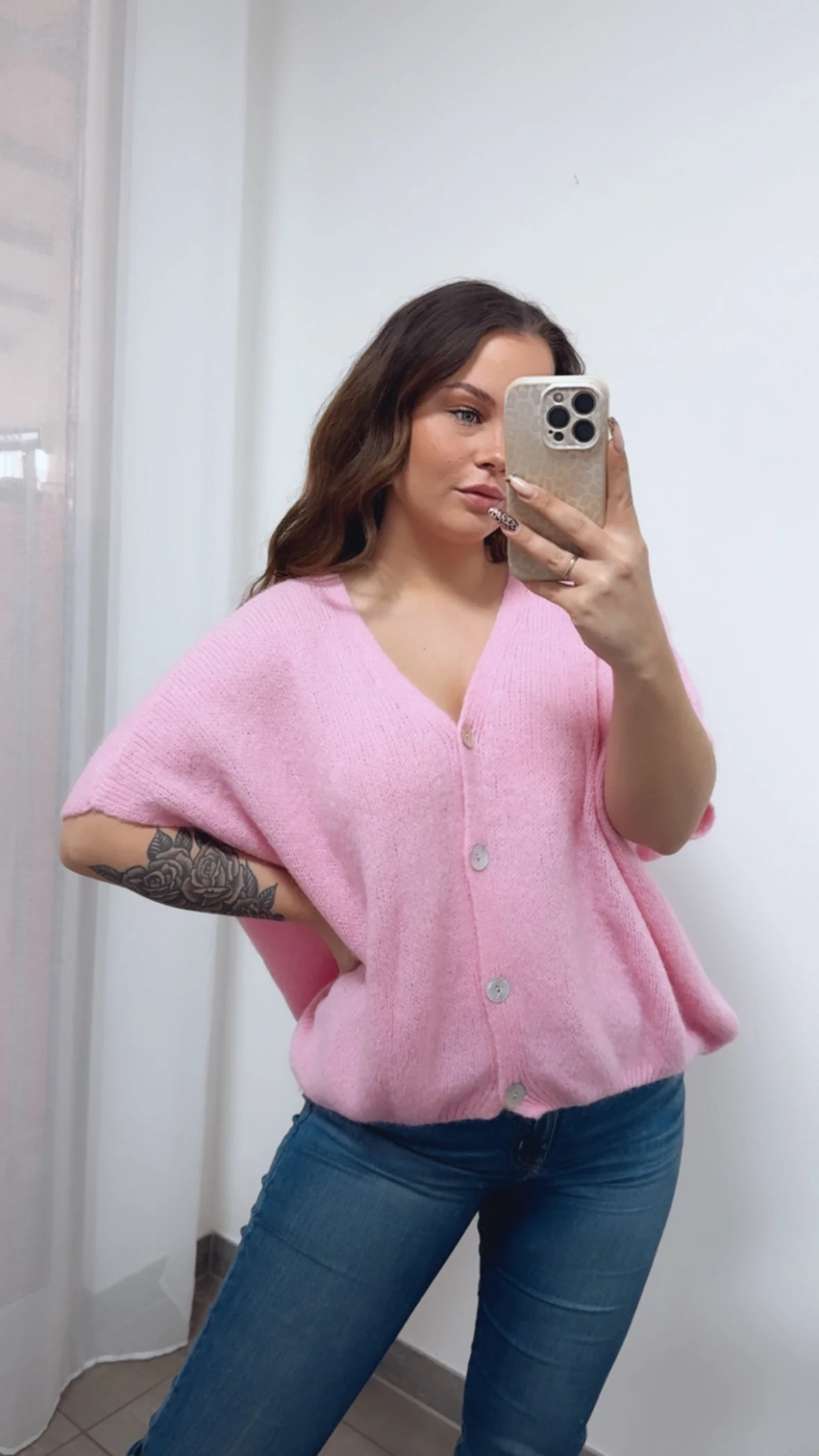 oversize Strick Pullunder, Perlmutt Optik Knöpfe / soft pink Art. 14414 - Image 4