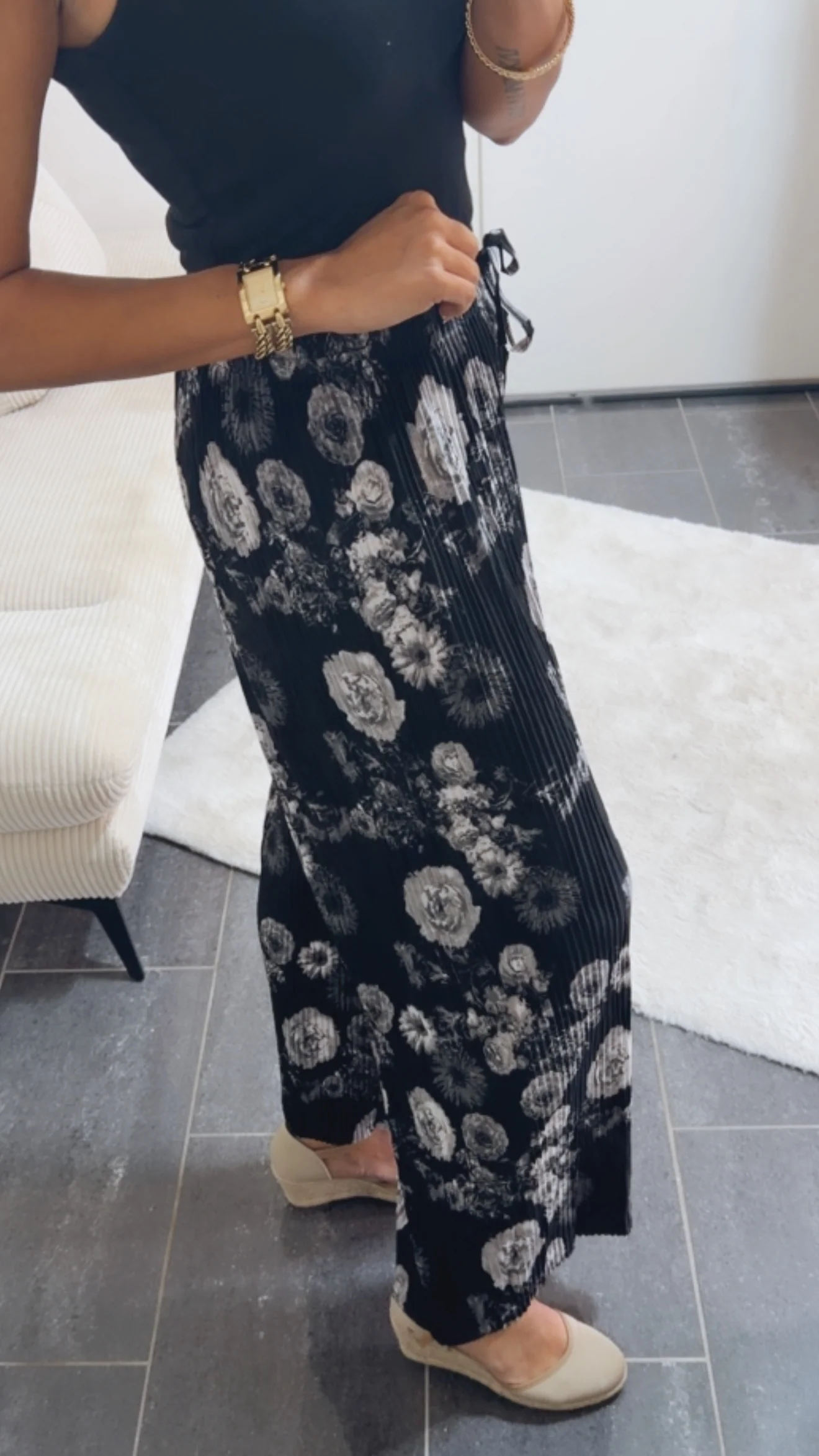 Leichte, plissierte Hose / schwarz - grau ROSEN Muster  Art. 14385 - Image 3
