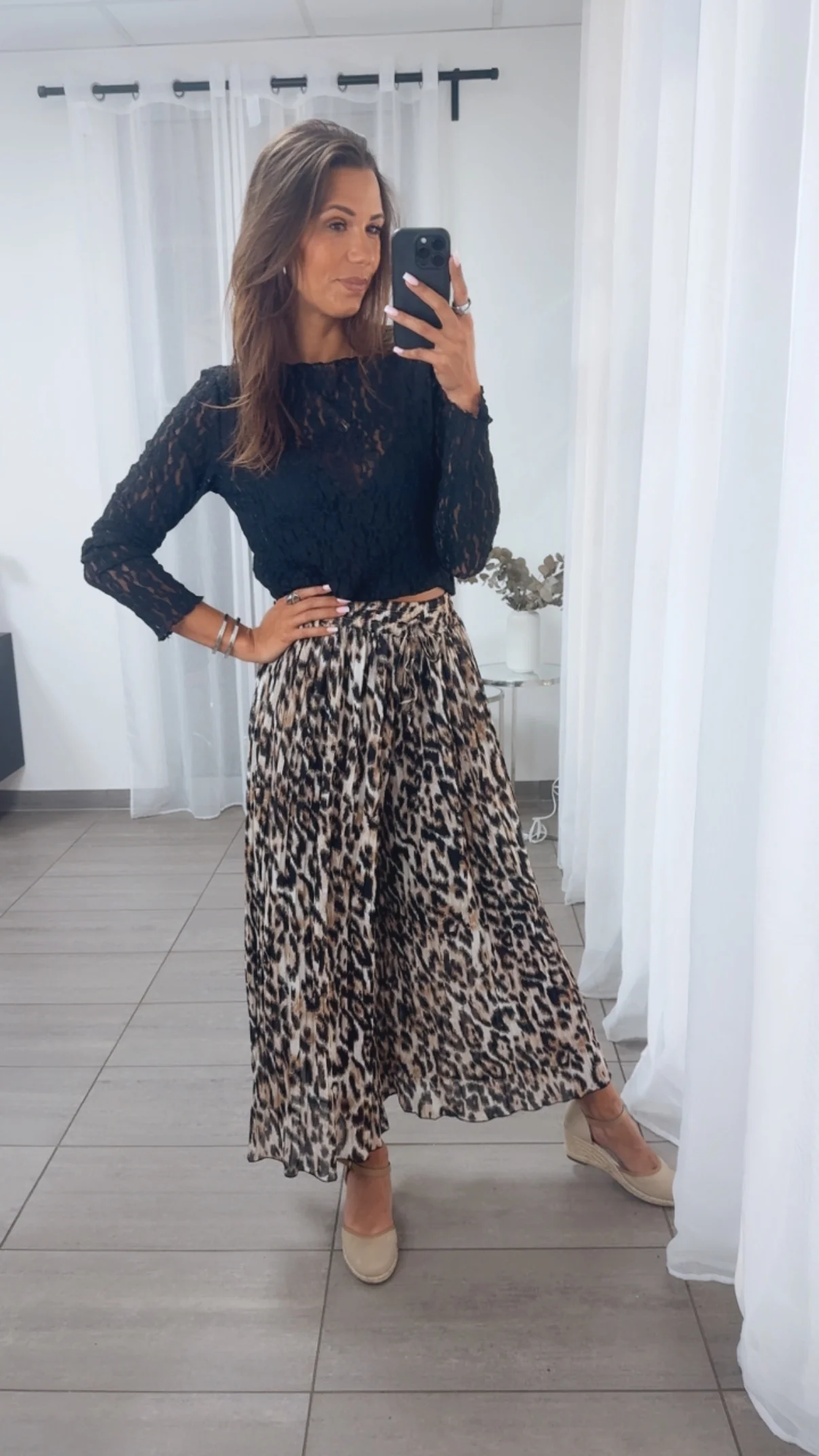 Plissee Hose im ABSTRAKTEN Leo - Look / beige - cappuccino - schwarz Art. 14830 - Image 2