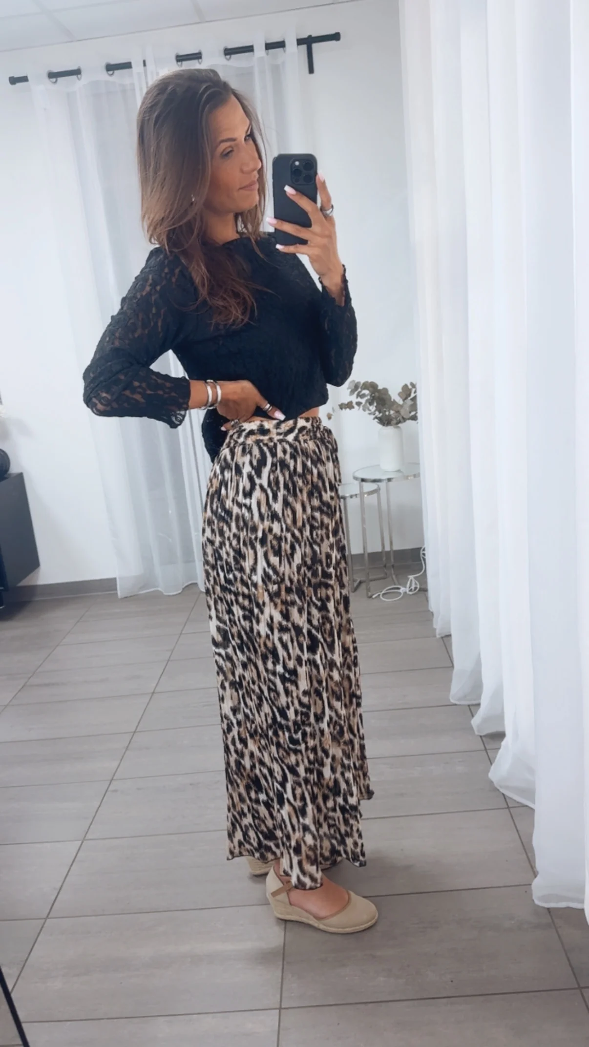 Plissee Hose im ABSTRAKTEN Leo - Look / beige - cappuccino - schwarz Art. 14830 - Image 3