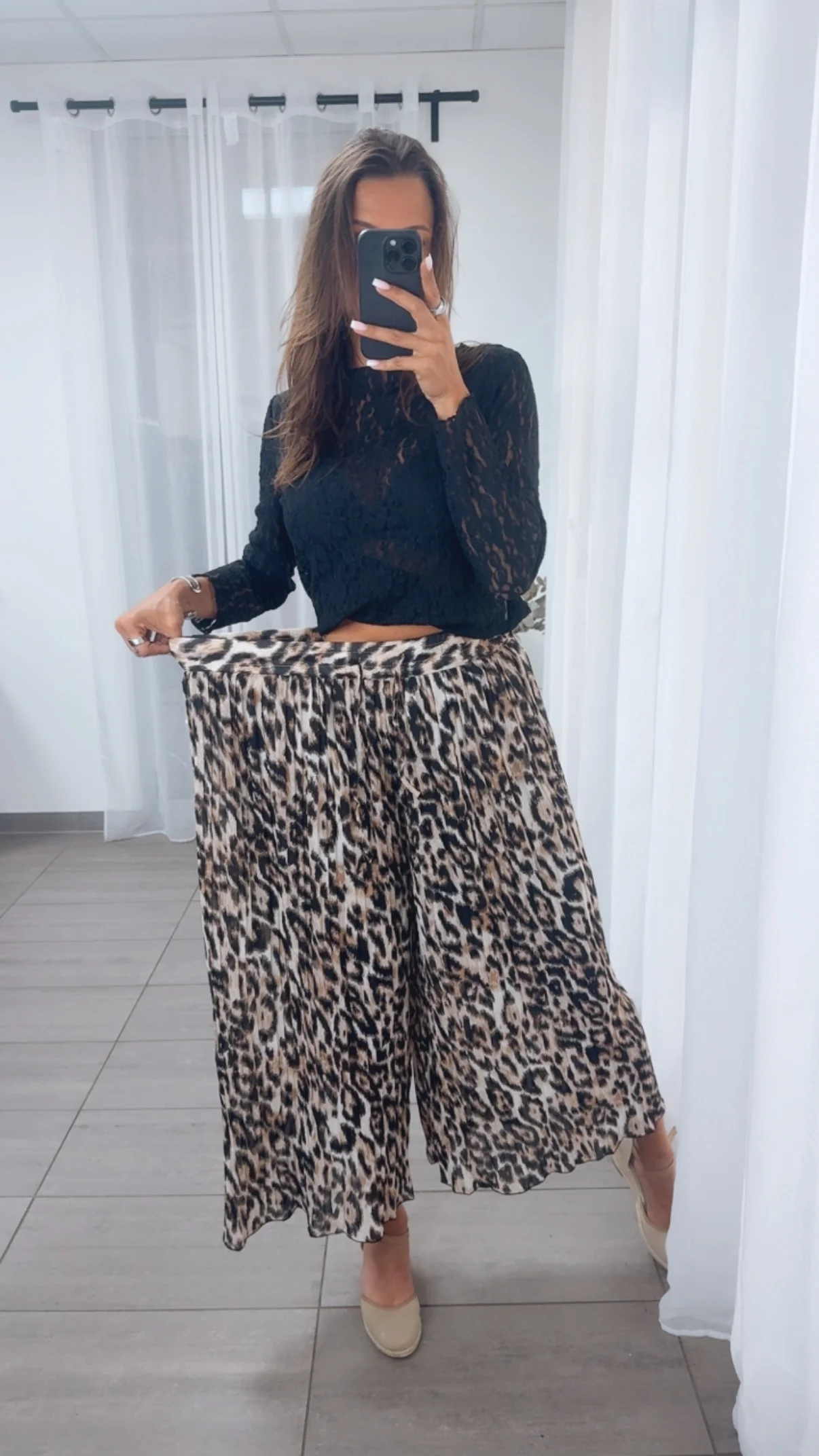 Plissee Hose im ABSTRAKTEN Leo - Look / beige - cappuccino - schwarz Art. 14830 - Image 5