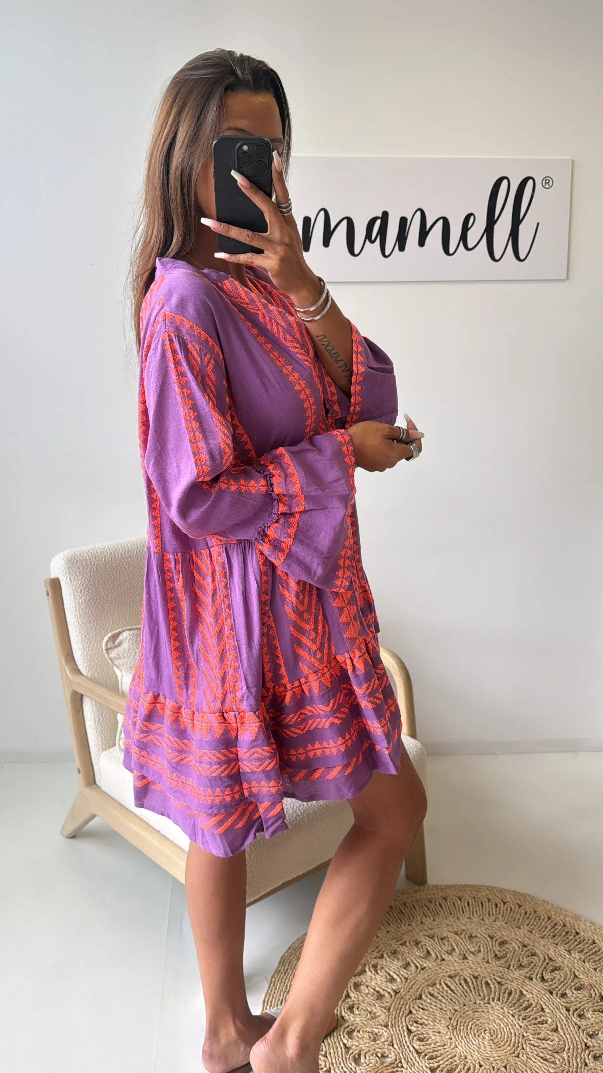 PREMIUM Tunika Kleid mit Muster / lila - neon pink Art. 9654 - Image 3