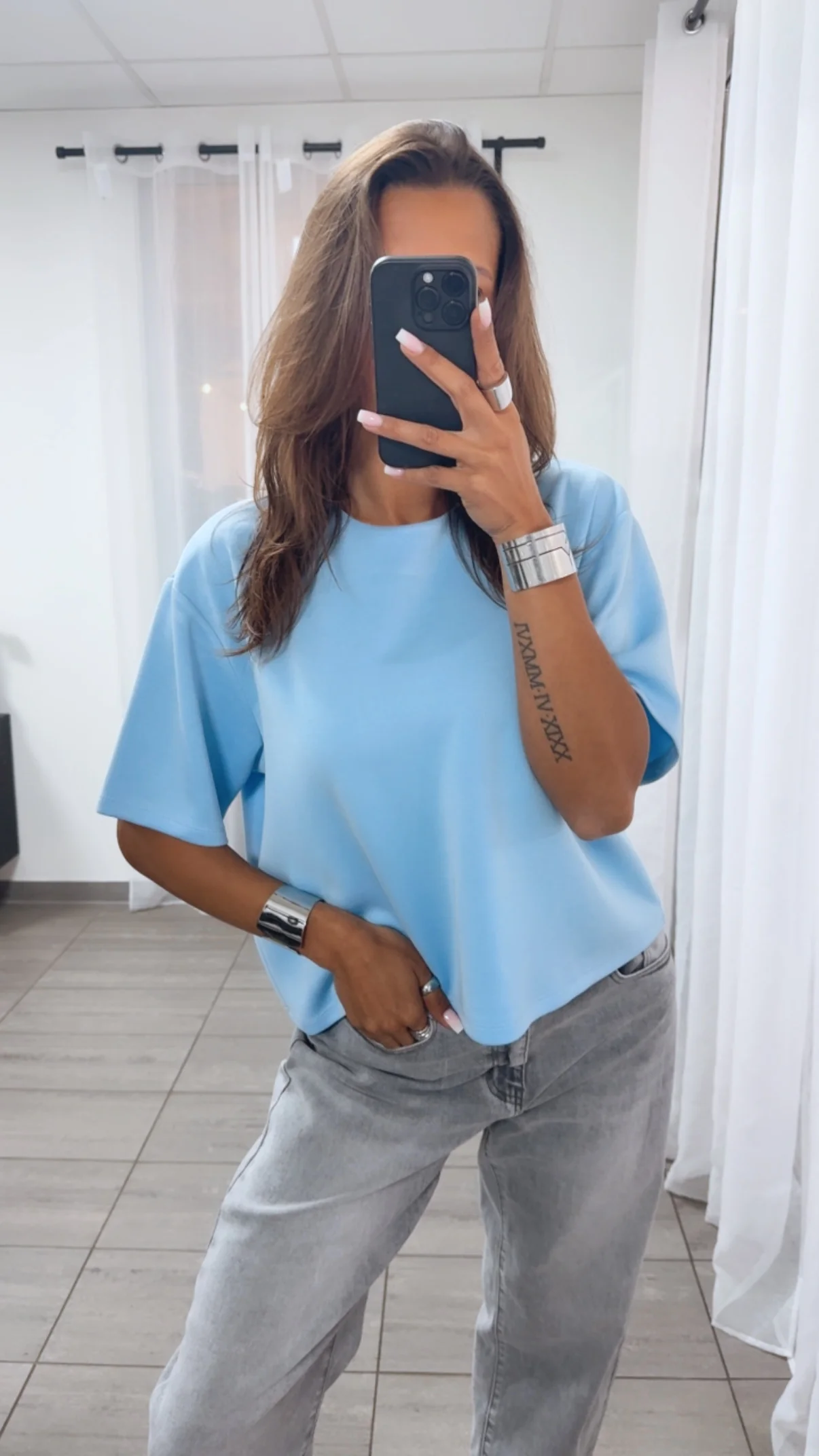 Rundhalsausschnitt Butter Stoff T-Shirt / hell blau Art.14835