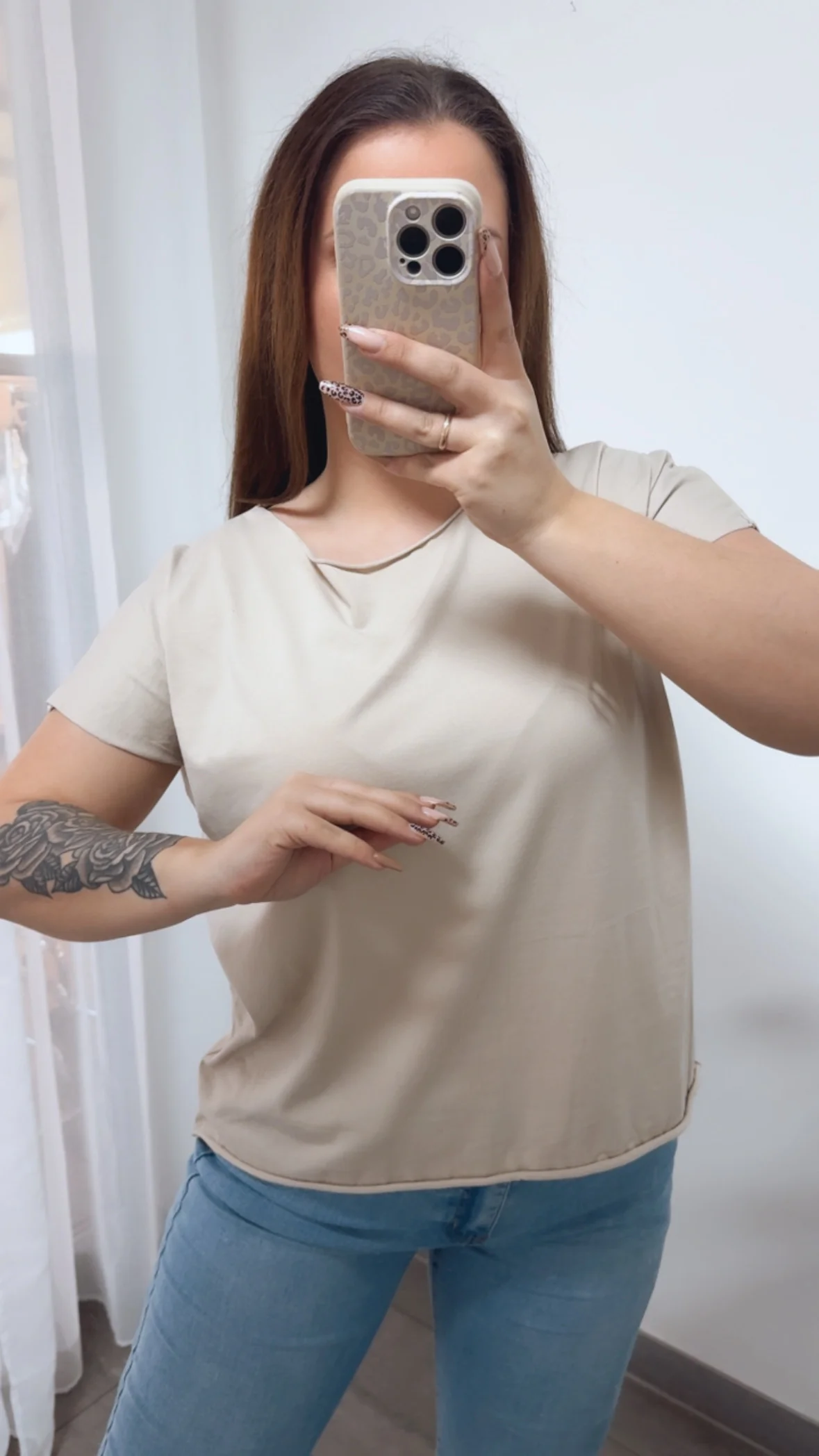 Baumwoll Basic T-Shirt / beige Art. 14160 - Image 3